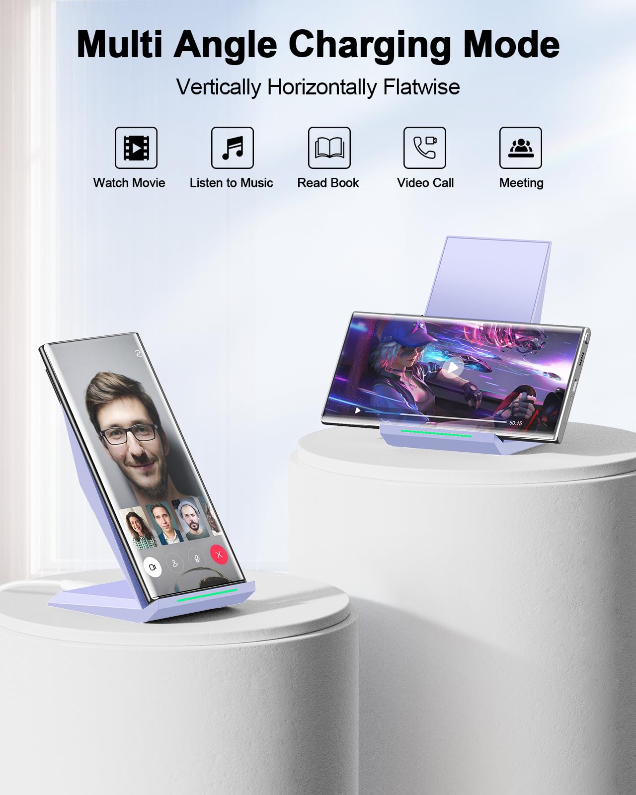 Fast Wireless Charger 2 Pack   Nanami Qi Certified Wireless Charging Stand For Iphone 16/15/14/13/12/12 Pro Max, Phone Charger D