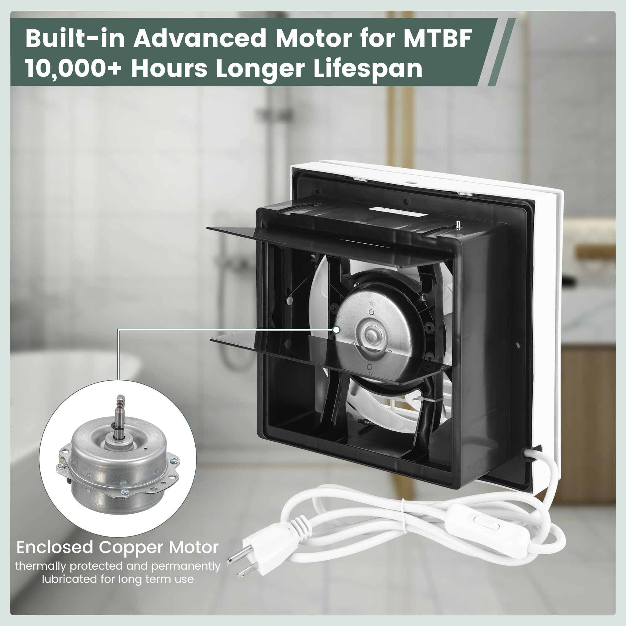 Fanspex 6" Shutter Exhaust Fan, 258CFM Ventilation Fan for Greenhouse, Attic, Garage, Bathroom - White, Model APB15-3-1MS1-