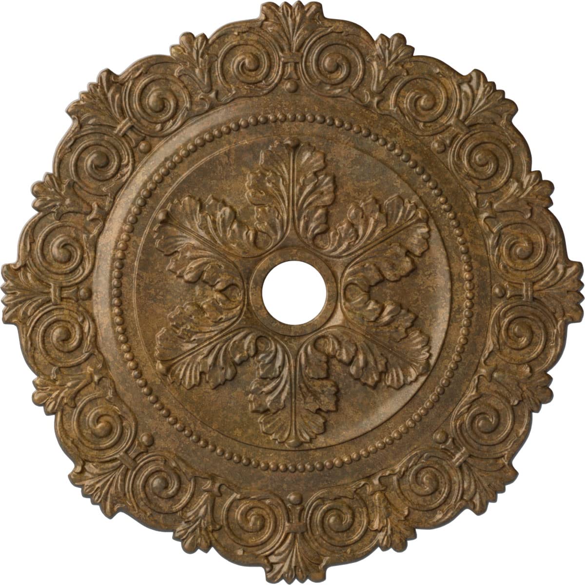 33 1/4OD x 3 5/8ID x 1P Scroll Medallion (Fits Canopies up to 3 5/8), Hand-Painted Rubbed Bronze