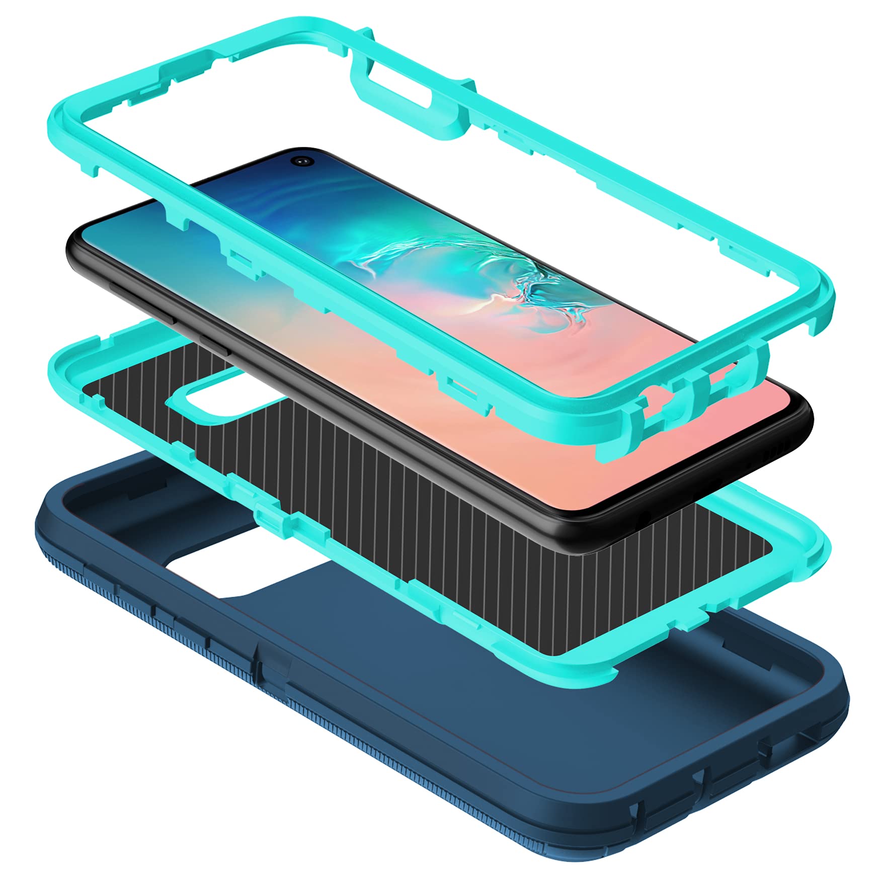 I-HONVA Samsung Galaxy S10E Shockproof Phone Case 3-Layer Full Body Rugged Polycarbonate Turquoise