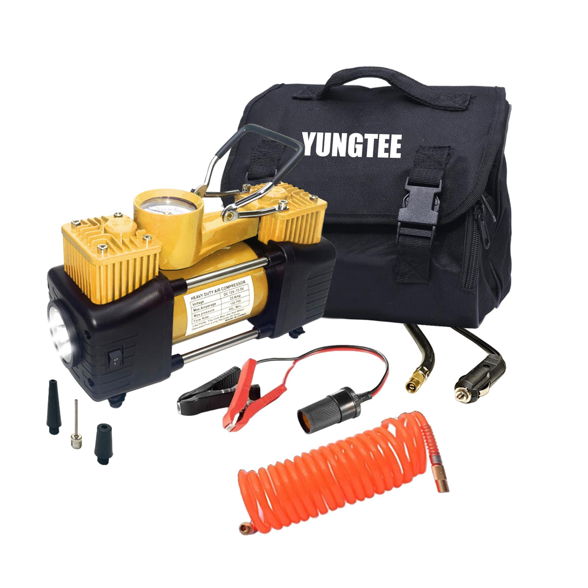 Yellow Tire Inflator Heavy Duty Double Cylinders Direct Drive Inflation Pump,12V Portable Air Compressor Pump With Led Light Dig