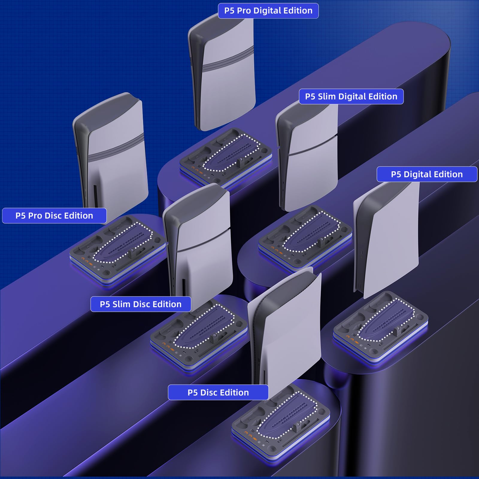 Ps5 Stand And Cooling Station With Rgb Led Controller Charger For Playstation 5, Ps5 Controller Charger For Dual Sense & Edge Co