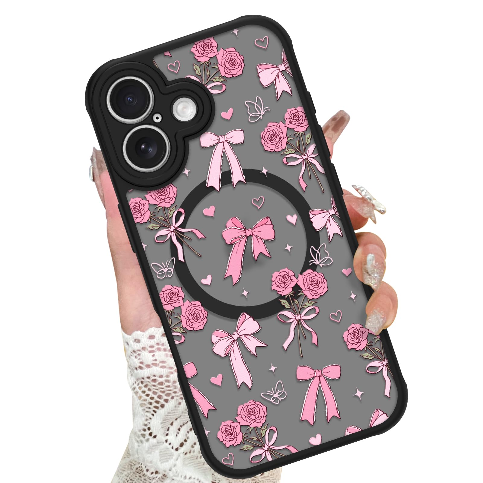KANGHAR Case Compatible with iPhone 17 Bows Bouquet Pattern [Compatible with Magsafe] Cute Flowers Florals Protective Magnetic C