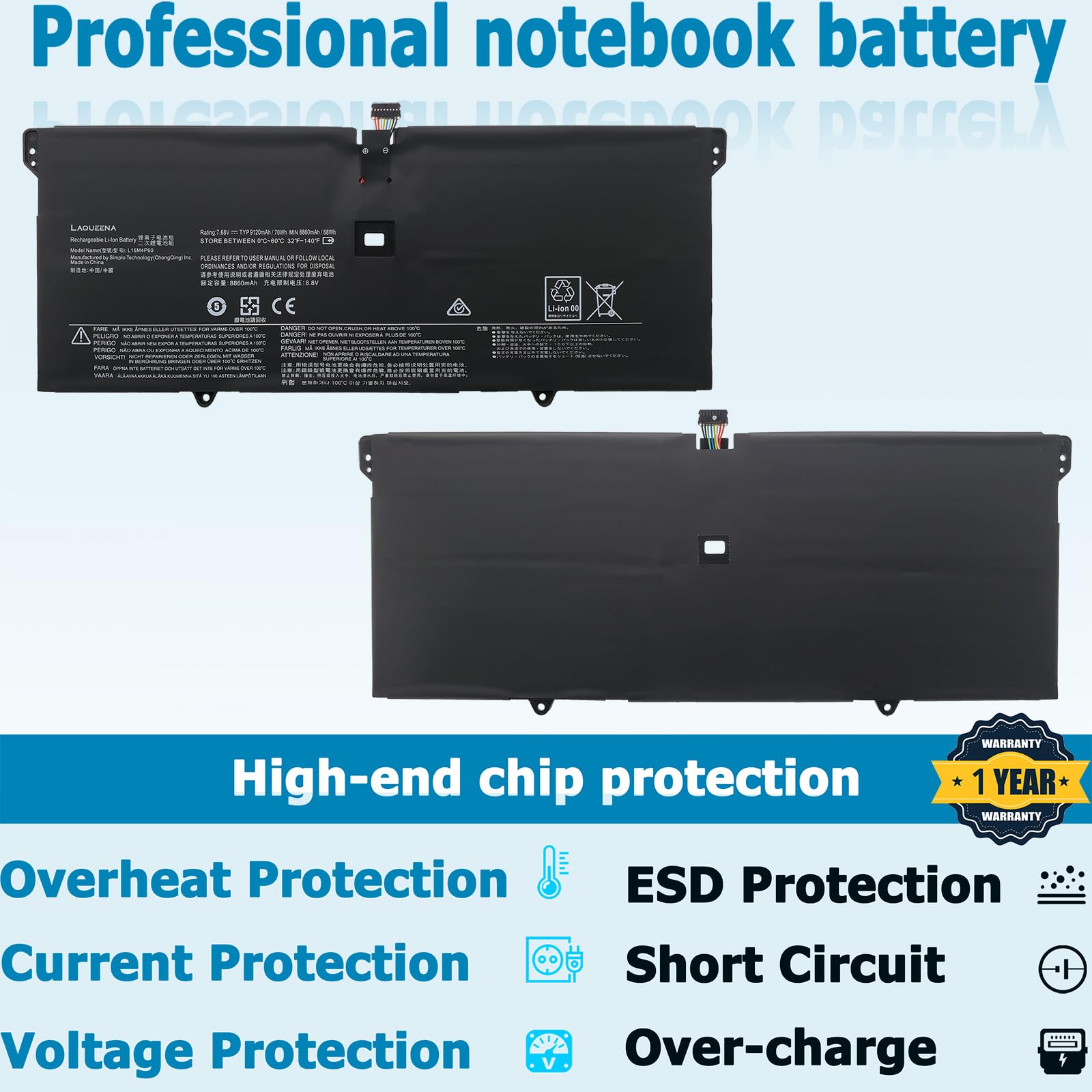 Laqueena L16M4P60 Laptop Battery Compatible With Lenovo Yoga 920 920 13Ikb 920 131Kb 920 13Ikb 80Y7 80Y8 81Tf Ideapad Flex Pro 1