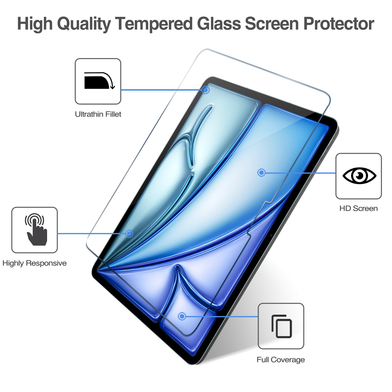Procase 1 Pack Screen Protector For Ipad Air 11 Inch M2 2024 A2902 A2903 A2904, Tempered Glass Film Guard For Ipad Air 6Th Gener