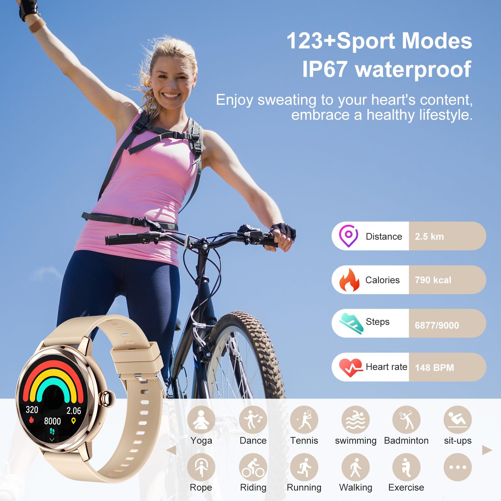 Samphon Smart Watches For Women Anser/Make Call, 1.57 ' ' Women Watch For Android Ios Phones, Rose Gold Fitness Tracker Smartwat