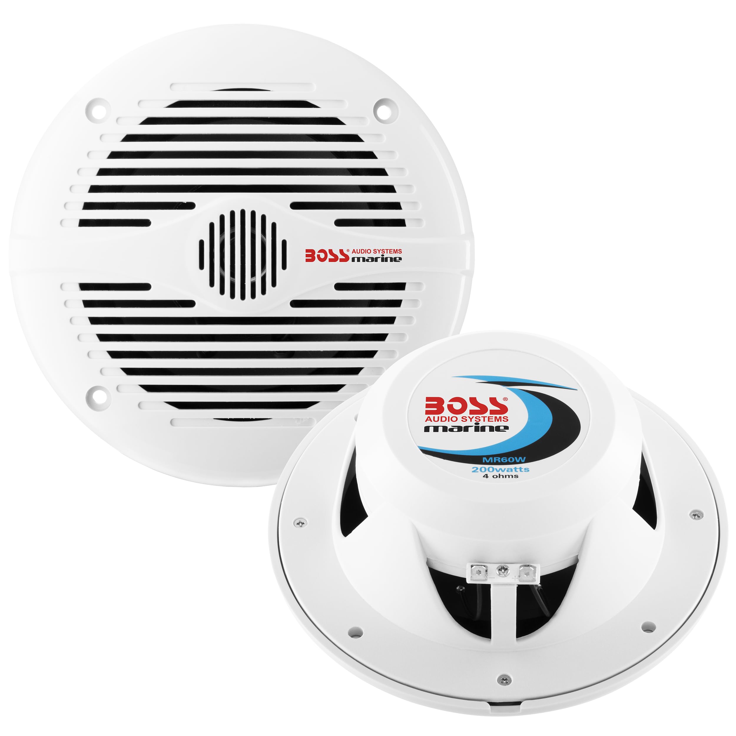 BOSS Audio Systems MR60W 6.5 inch Marine Boat Stereo Speakers - 200 Watts (pair), 2 Way, Full Range, Tweeters, Coaxial, Weatherp