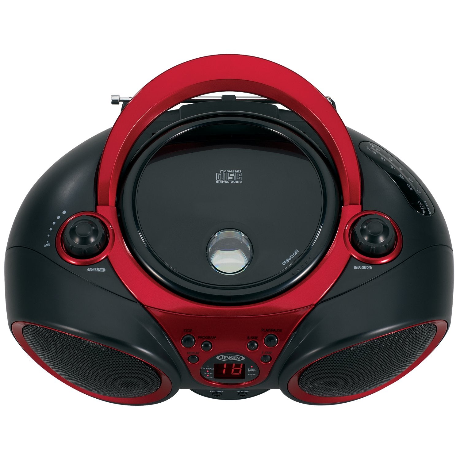 Jensen Cd-490 Portable Stereo Cd Player With Am/Fm Radio And Aux Line-In, Red And Black