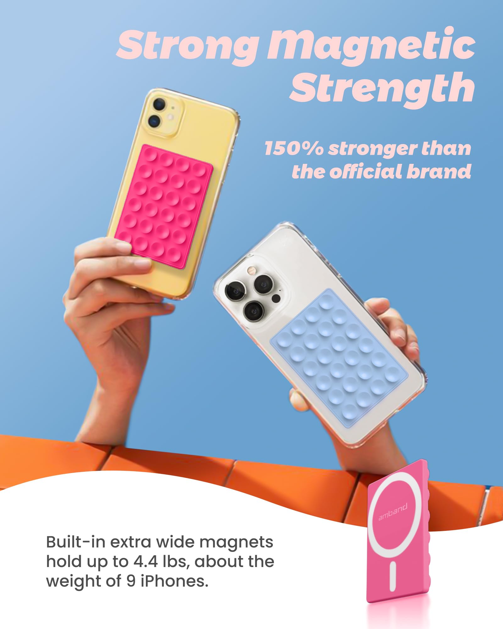 Amband Magnetic Suction Phone Mount For Magsafe Case, Silicone Sticky Grip Secure Holder For Iphone, Hands-Free Taking Photo/Rec