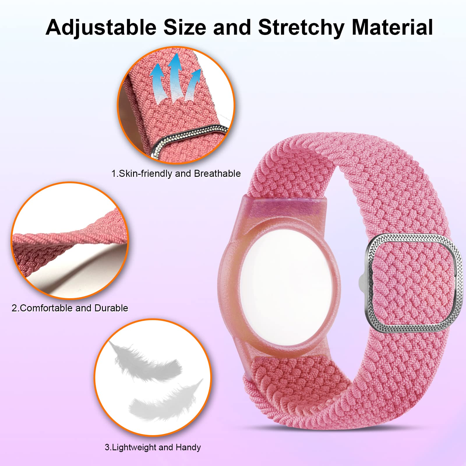 Yizhet Wristband Compatible With Airtag, Pink Adjustable Airtag Bracelet Nylon Airtag Holder Soft Airtag Watch Strap For Kids, T