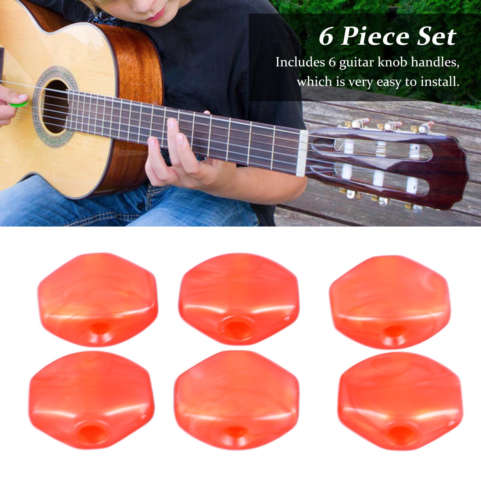 6Pcs Guitar Tuning Peg Cap Plastic Tuner Key Cover Machine Head Knob Cap For Replacement Guitar Tuner Pegs (Red)