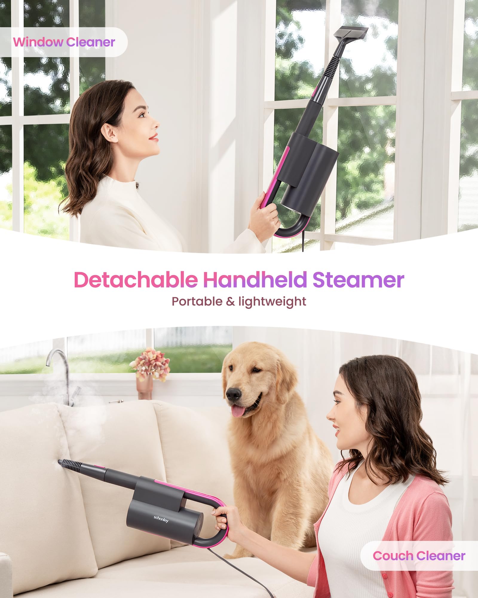 Schenley 7 In 1 Steam Mop Dual Rod Design With Detachable Handheld Steamer For Walls, Grouts, Hard Floors, Tiles, Includes Multi