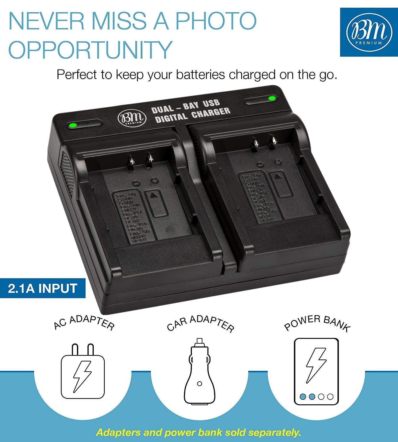 BM Premium Dual Battery Charger with 2 LI-90B, LI-92B Batteries for Olympus Tough TG-6, TG-5, TG-Tracker - 2 Batteries + Charger