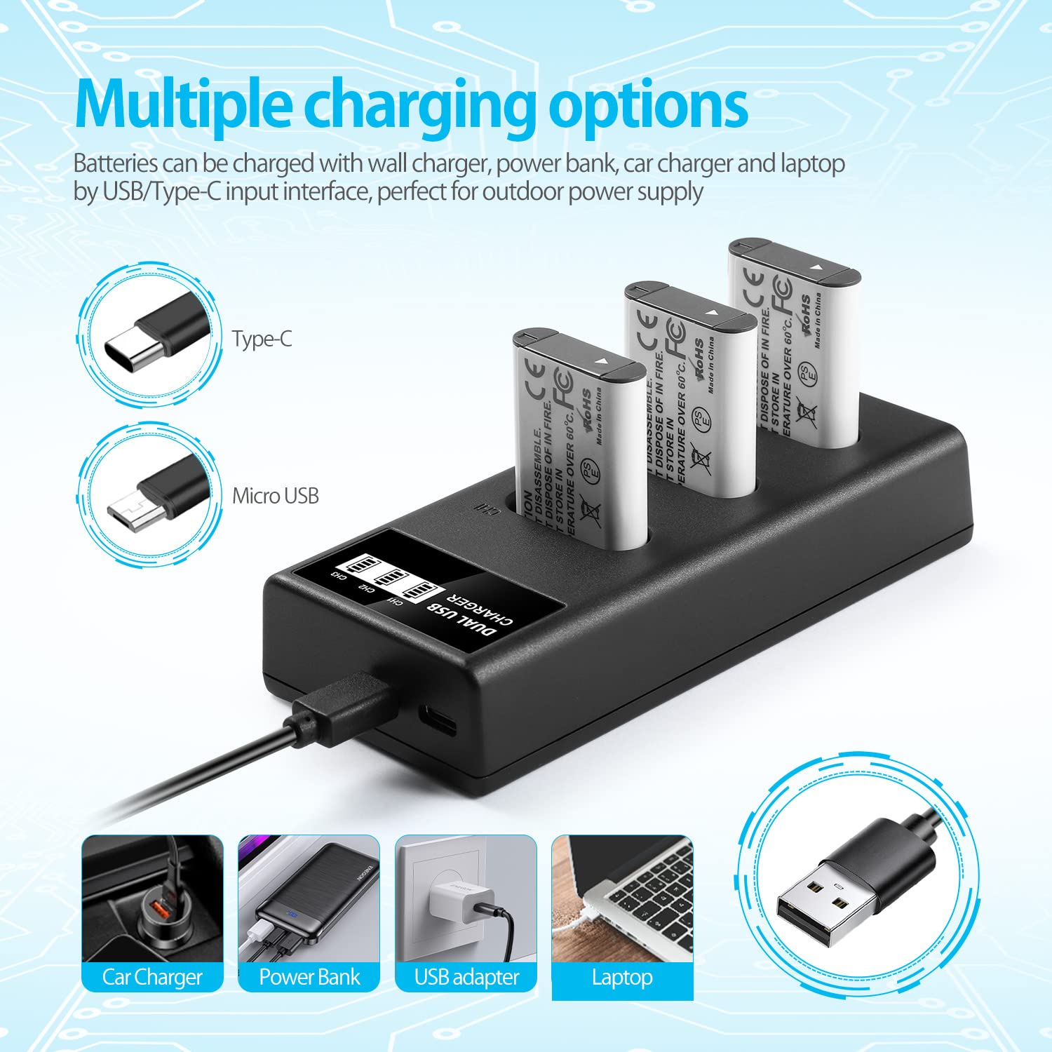 Enegon Np Bx1 Battery 3 Pack + Smart Lcd Triple Charger, High Capacity 1300Mah, Compatible With Sony Zv 1, Dsc Rx100 Series (I,