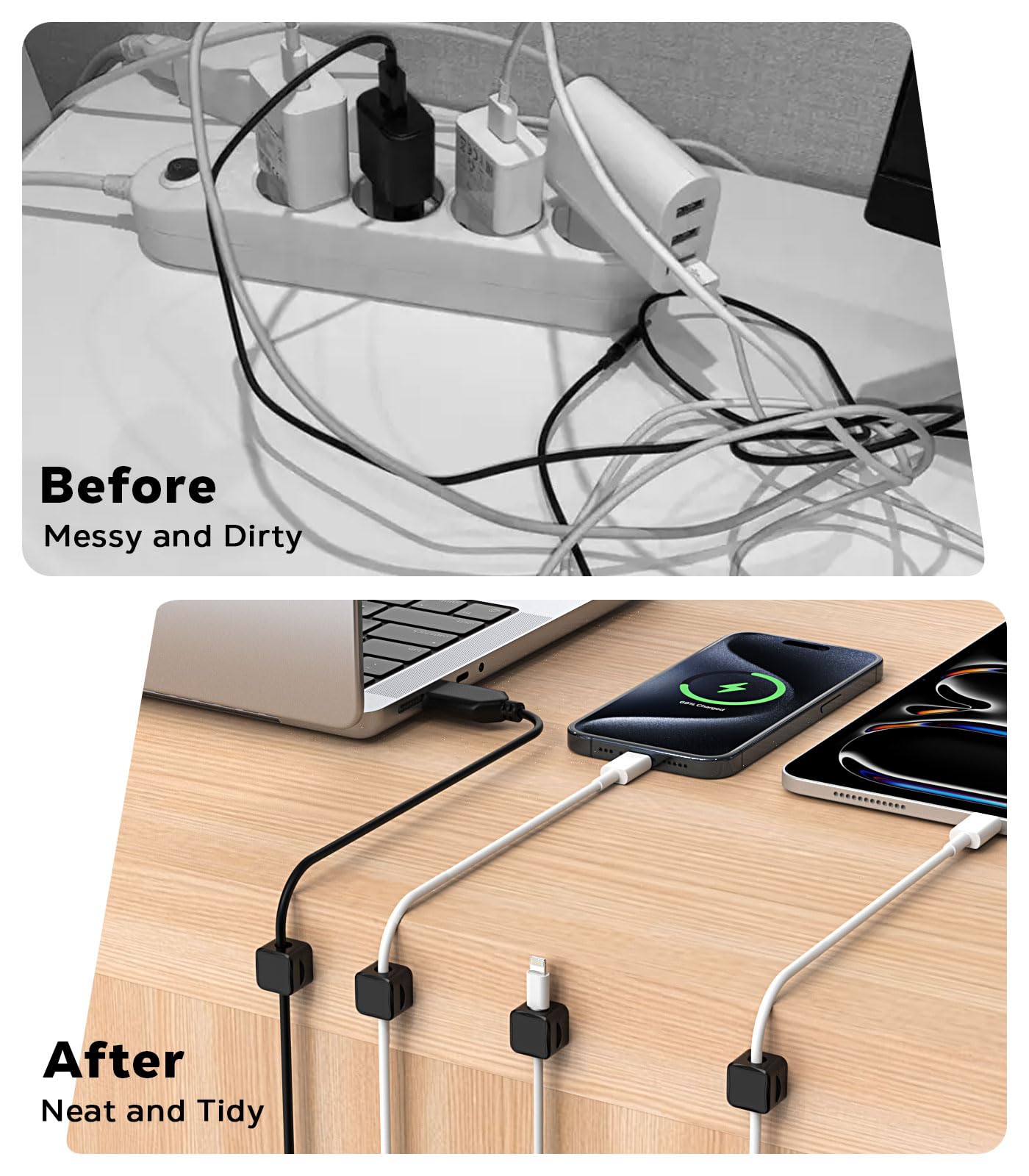 Moko 8 Pack Magnetic Cable Clips, Magnetic Desk Cord Organizer, Adhesive Magnetic Cord Holder, Cable Management Wire Holder Keep