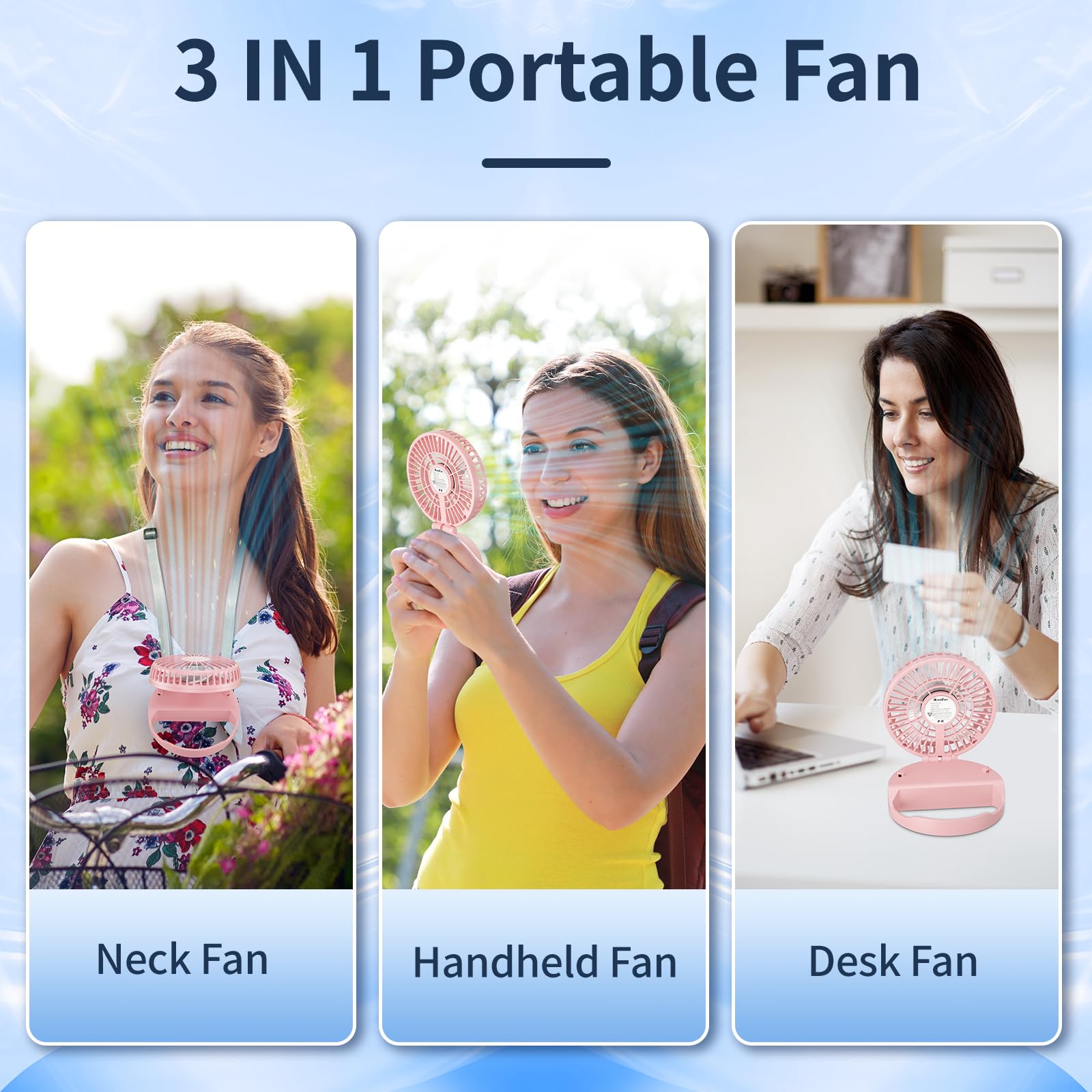 Handfan Handheld Rechargeable Fan Portable, Hands Free Neck Fan, Battery Operated Hand Fan [3 10 Working Hours] With 180 Foldabl