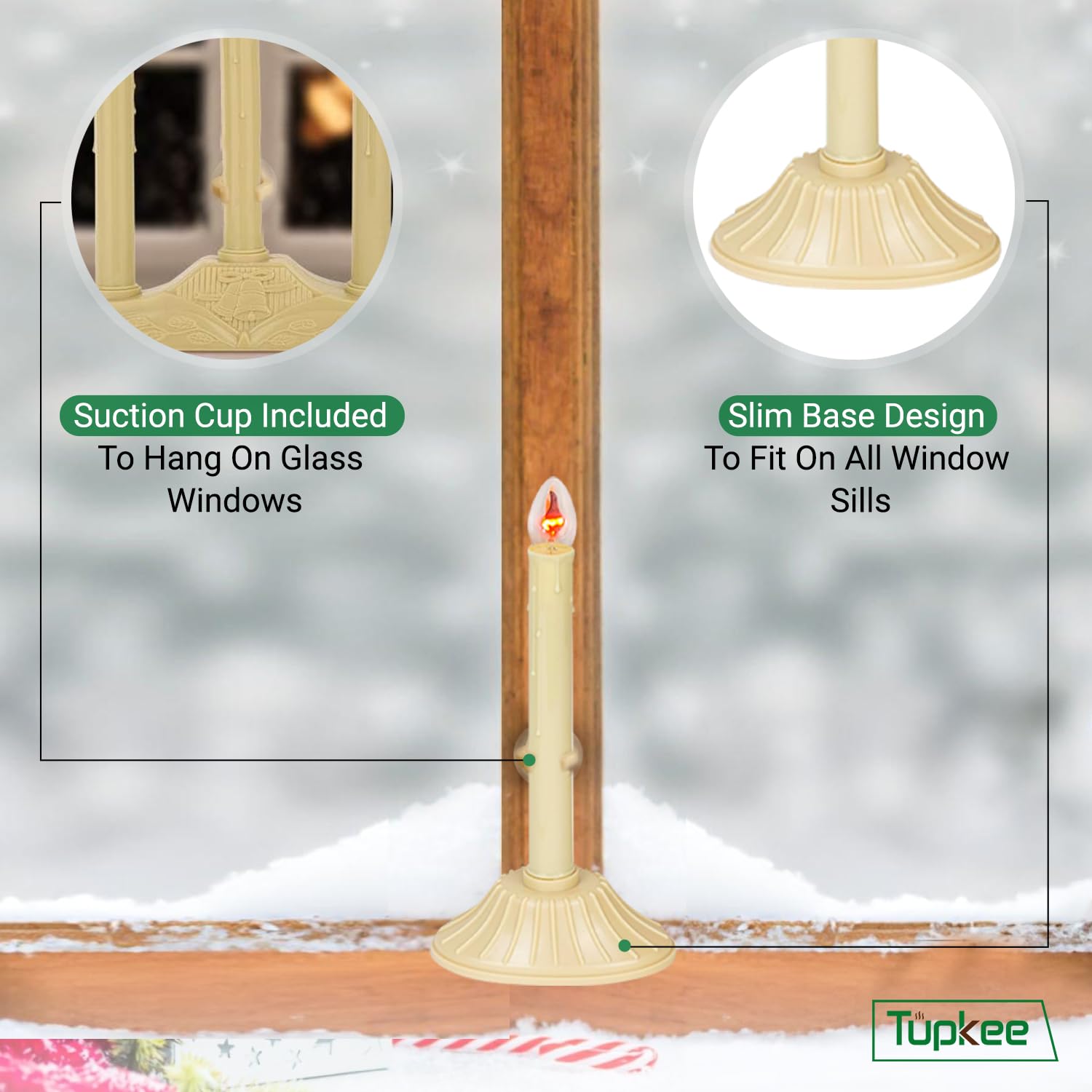 Tupkee Christmas Candolier Window Candle   With Flickering Bulb   Single Indoor  Flameless Electric Window Candle Candelabra