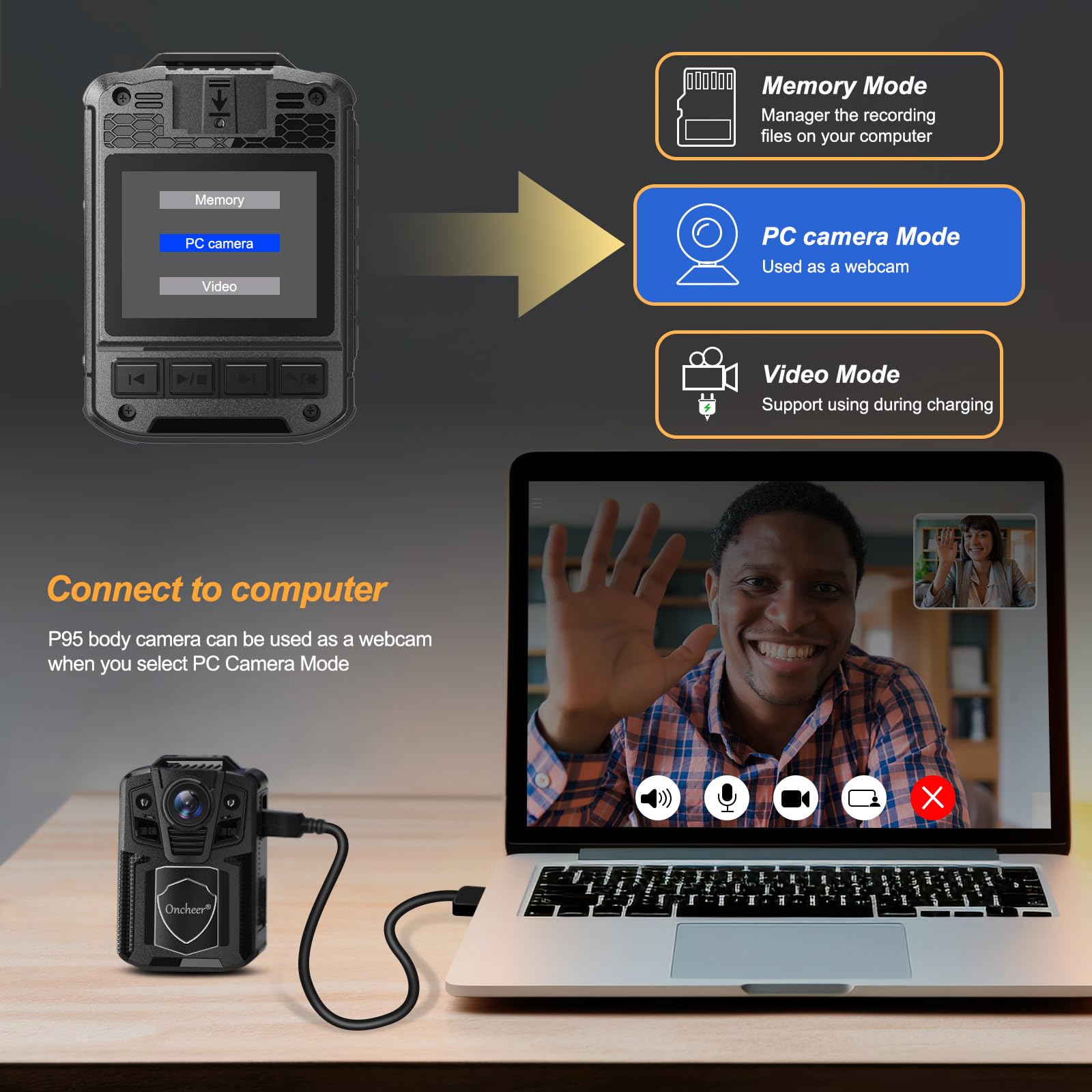 Oncheer 1080P Patrol Sport Body Camera, Video Recorder Cams With 64G Sd Card, Shoulder & Waist Clip, Infrared Night Vision Bodyc