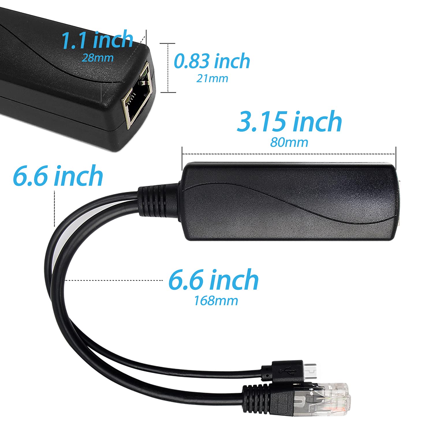 Revodata Gigabit Type C Poe Splitter 5V 2.4A, Ieee 802.3Af Standard, 10/100/1000Mbps Type C Power Over Ethernet Splitter For 5V