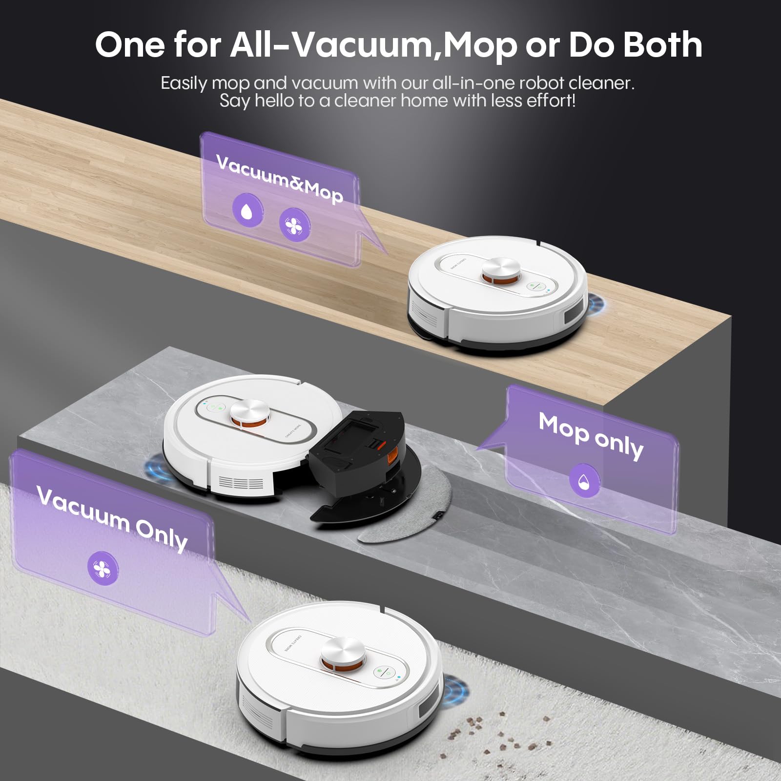 Bagotte Robot Vacuum And Mop, Robotic Vacuum With Mapping,Self Emptying Station For 60 Days, 5000Pa Suction, Lidar Navigation, N