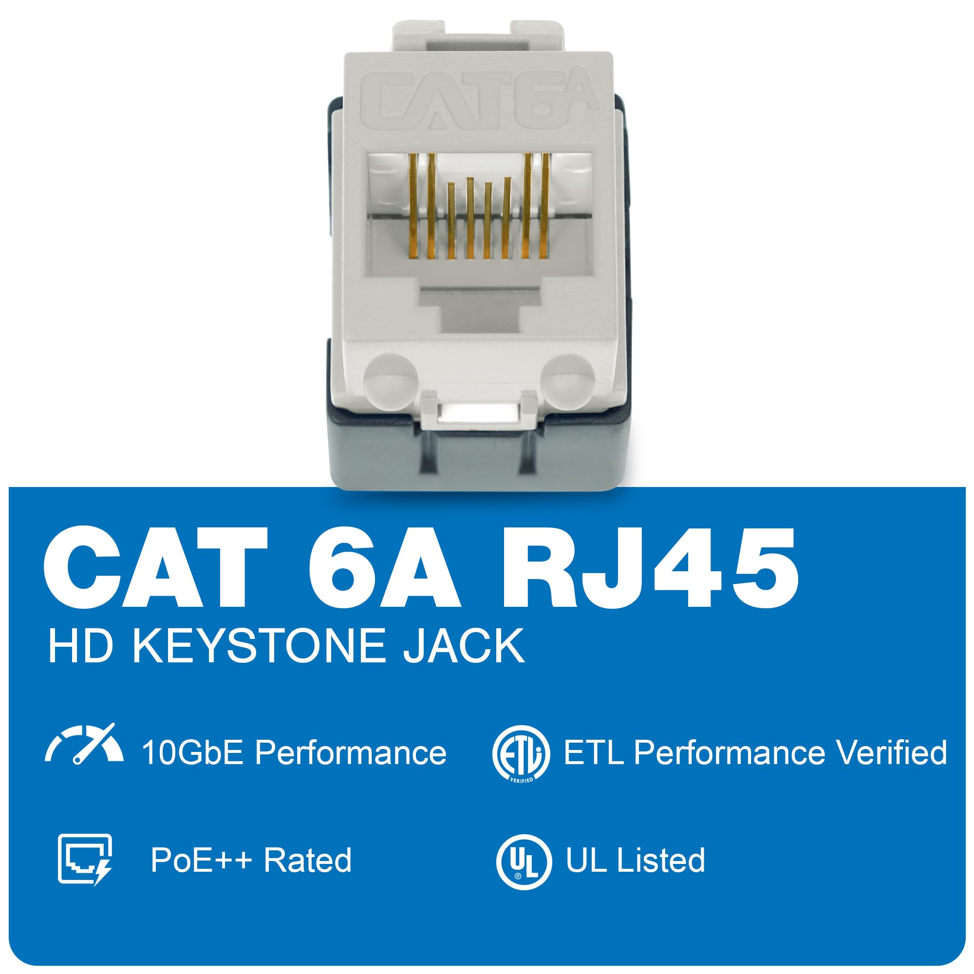 Icc Cat6A Keystone Jack For Hd Style Wallplate Or Patch Panel - Rj45 - Ul Listed Ethernet Cable Connector - Poe++ Rated - Compat