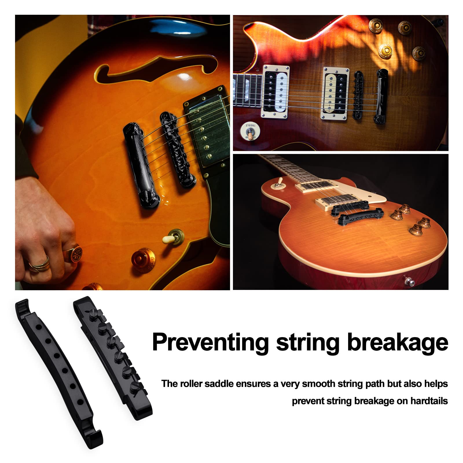 Saphue A Set Of String Saddle Tune O Matic Bridge And Tailpiece With Studs For Gb Lp Style Electric Guitar (Black)