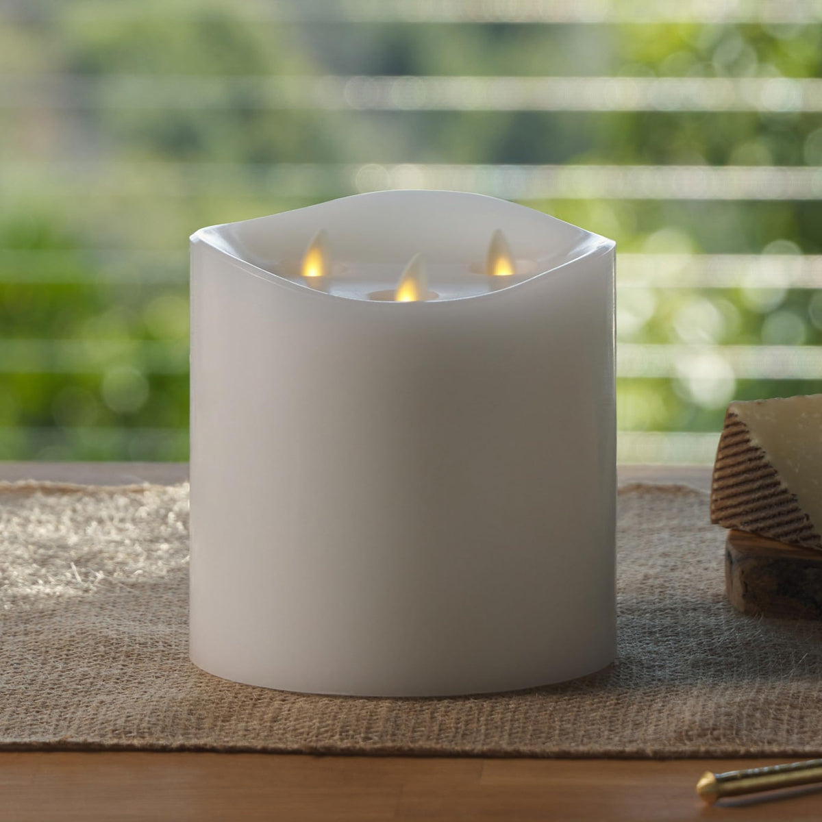 Luminara Tri-Flame Flameless Led Candle, White 5.8'' X 5.7'', Moving Flame Real Wax Home Decor Battery Operated Emergency Light,