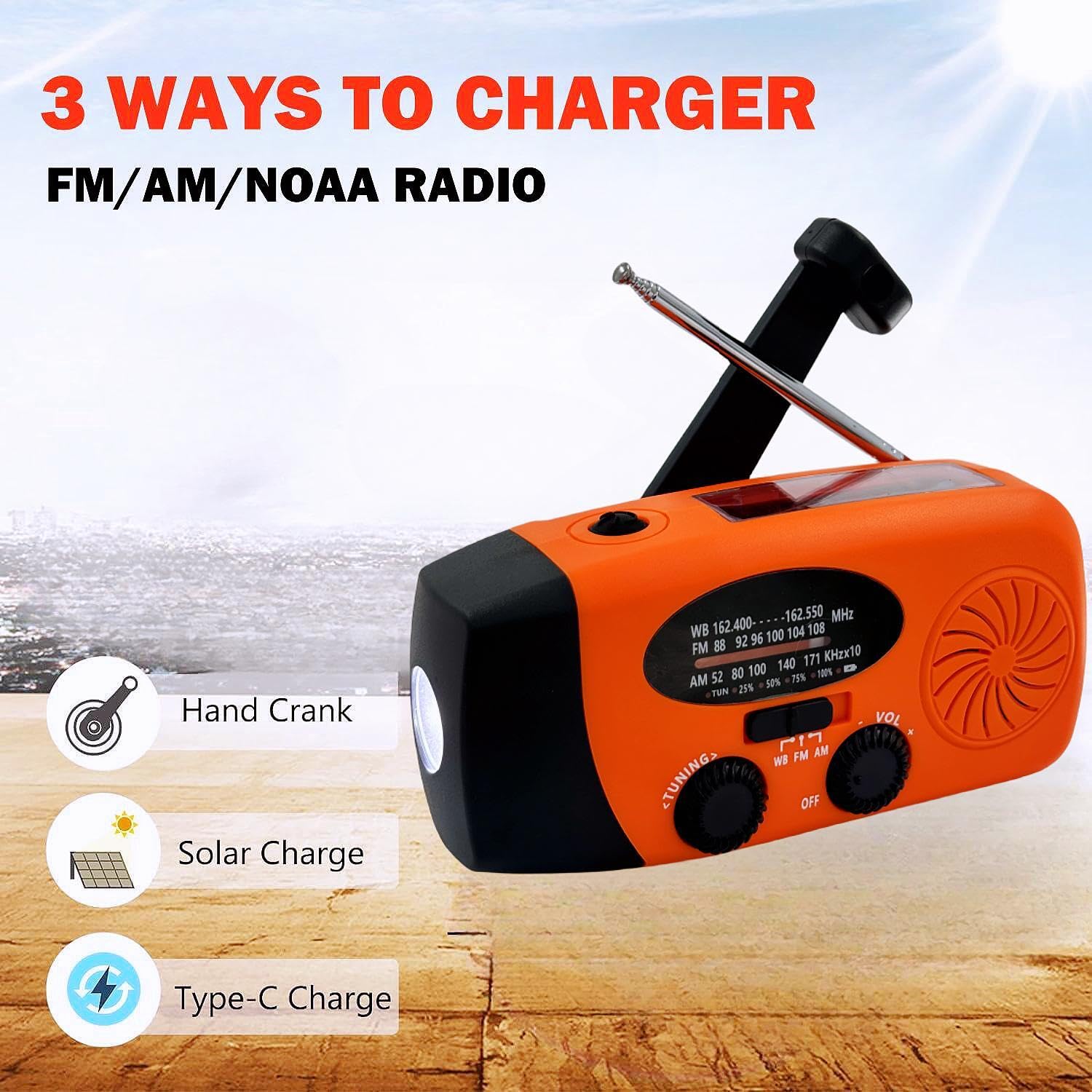 5000Mah Weather Emergency Radio, Portable Solar Am/Fm/Noaa Hand Crank Radio, Cell Phone Charger With Sos, 1W Led Flashlight, Hea