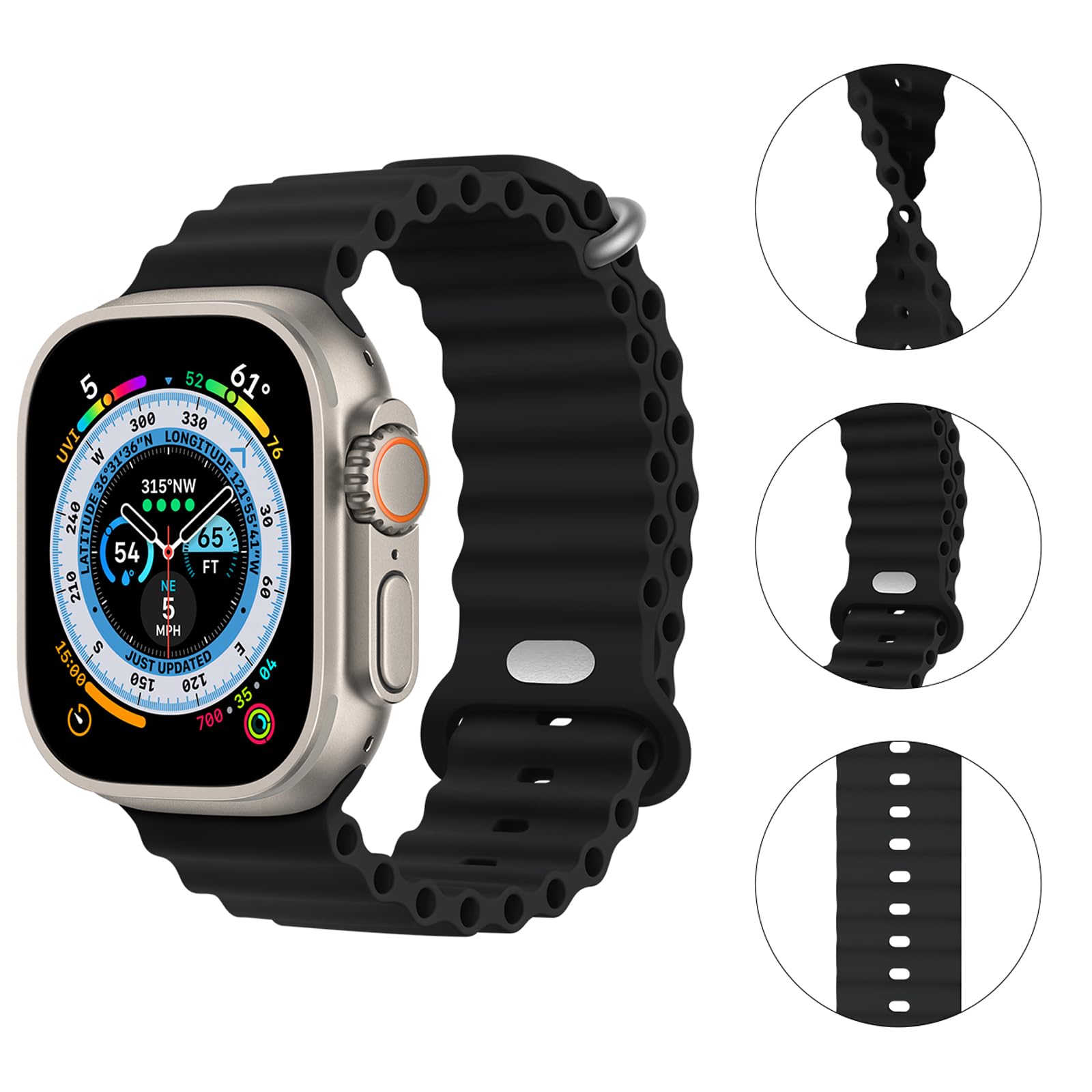 6 Pack Ocean Band Compatible With Apple Watch Band Ultra 49Mm For Women Men, Silicone Adjustable Sport Band With Metal Buckle Fo