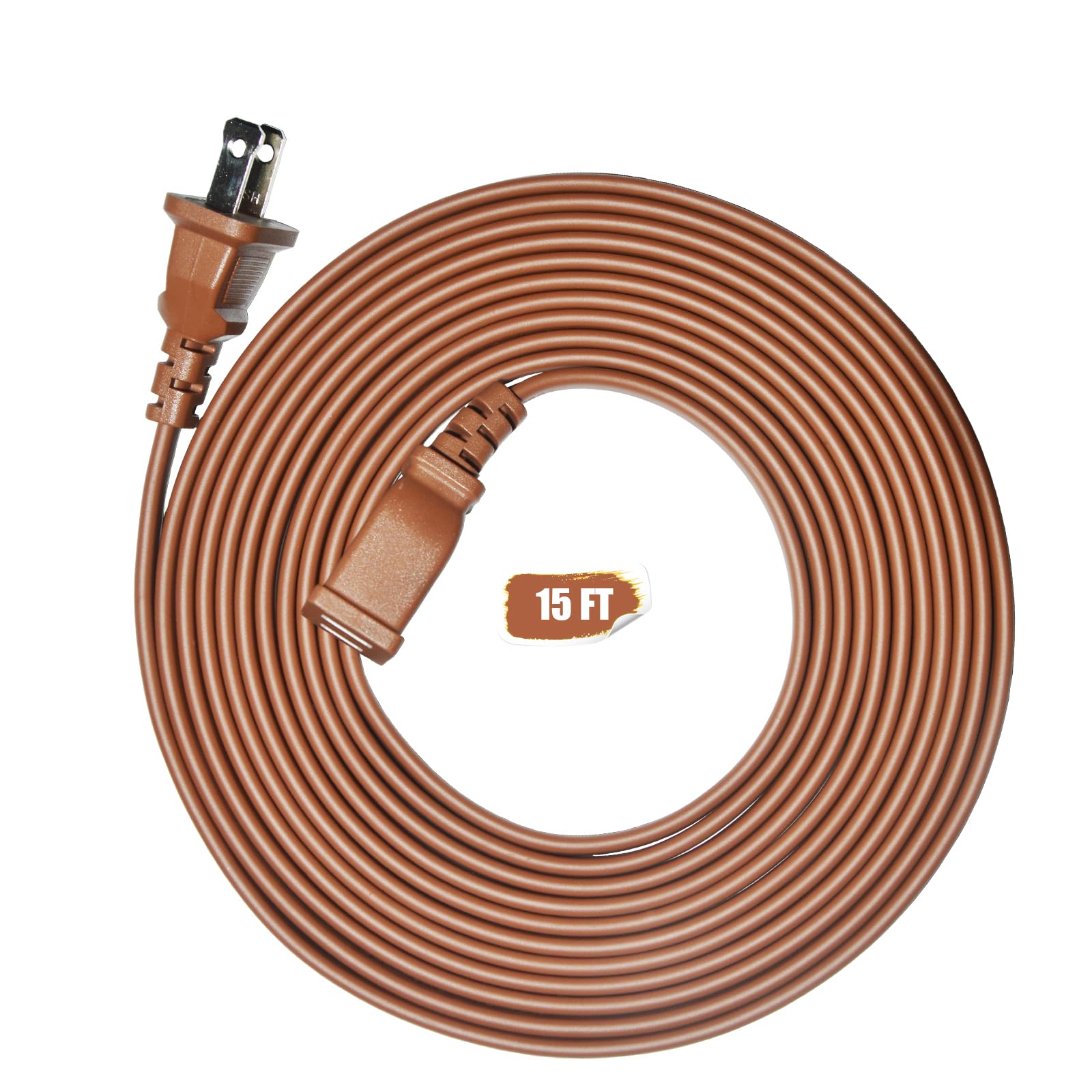 Jplenty Brown Extension Cord 15Ft Flat Extension Cord For Indoor/Outdoor Use With Single Outlet   Ideal For Christmas Lights, La