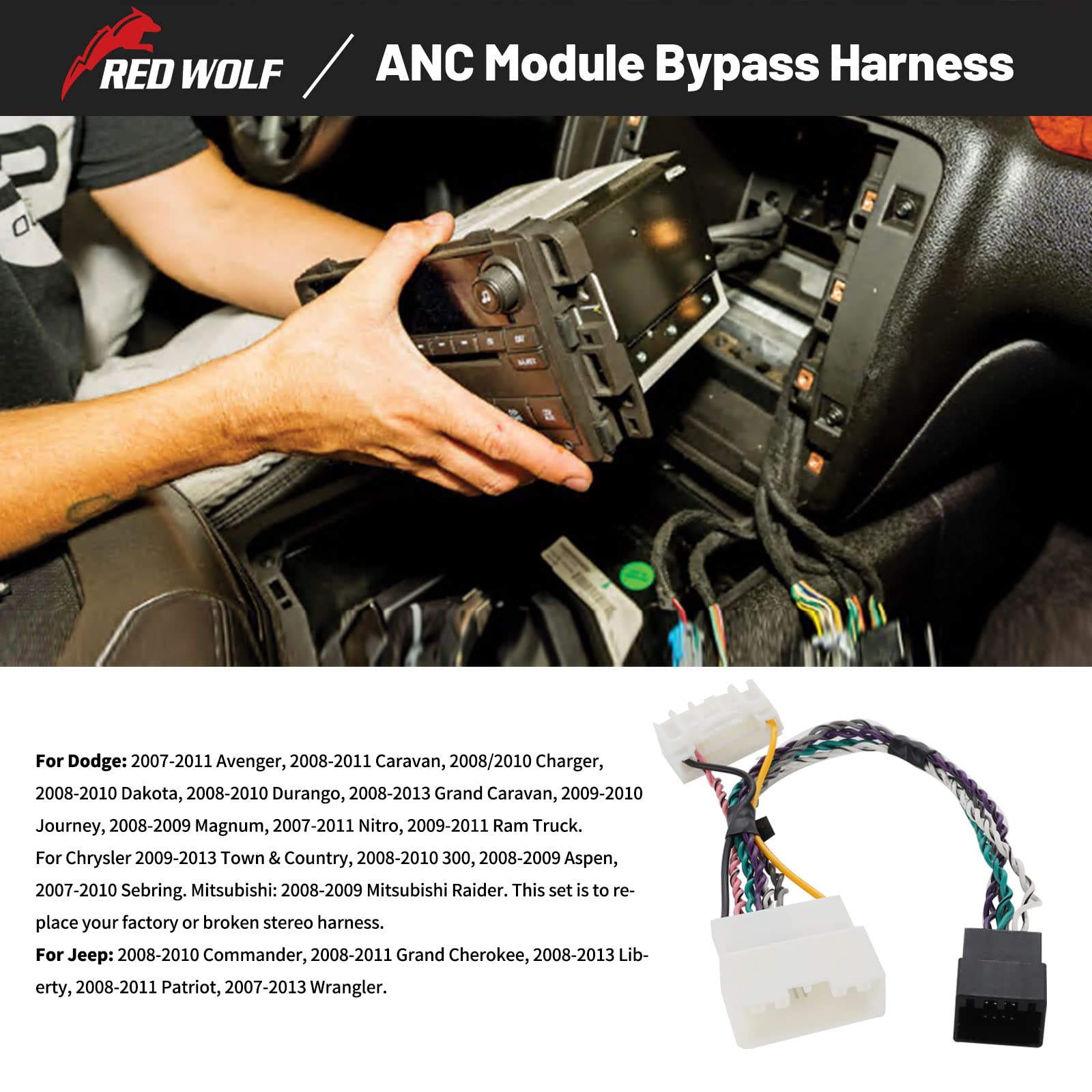 Red Wolf Car Anc Module Bypass T Harness Plug Connector Ch01 For Dodge Ram Jeep Chrysler 2007 2011 Add Aftermarket Amplifier Subwoofer To Non Factory Amp System Plug And Play