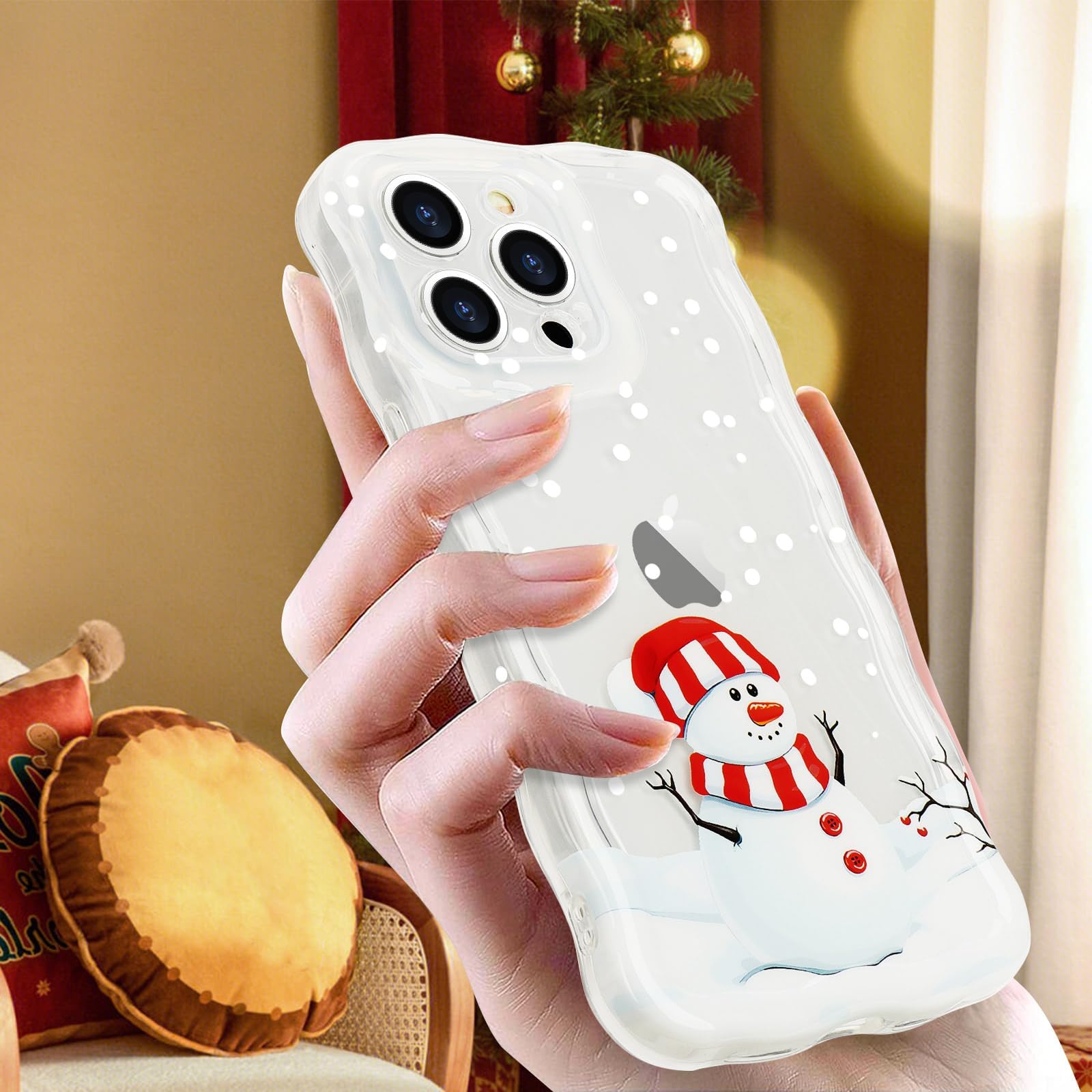 L Fadnut Christmas Phone Case For Iphone 14 Cute Curly Wavy Merry Christmas Pattern Case Clear Aesthetic Santa Snowman Elk Cover