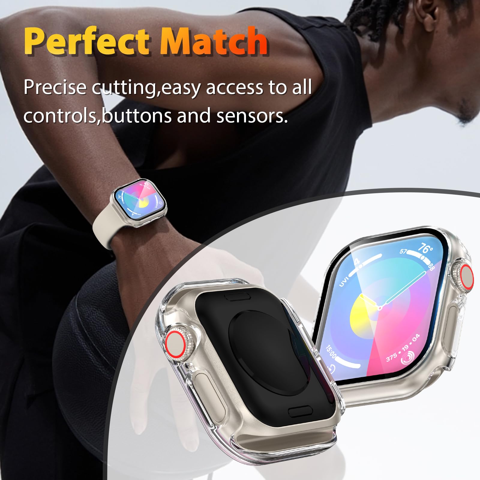 Ewuonu 2 Pack Hard Case For Apple Watch Series 10 46Mm Screen Protector, Tempered Glass Bumper Anti Scratch Hd Ultra Thin Protec