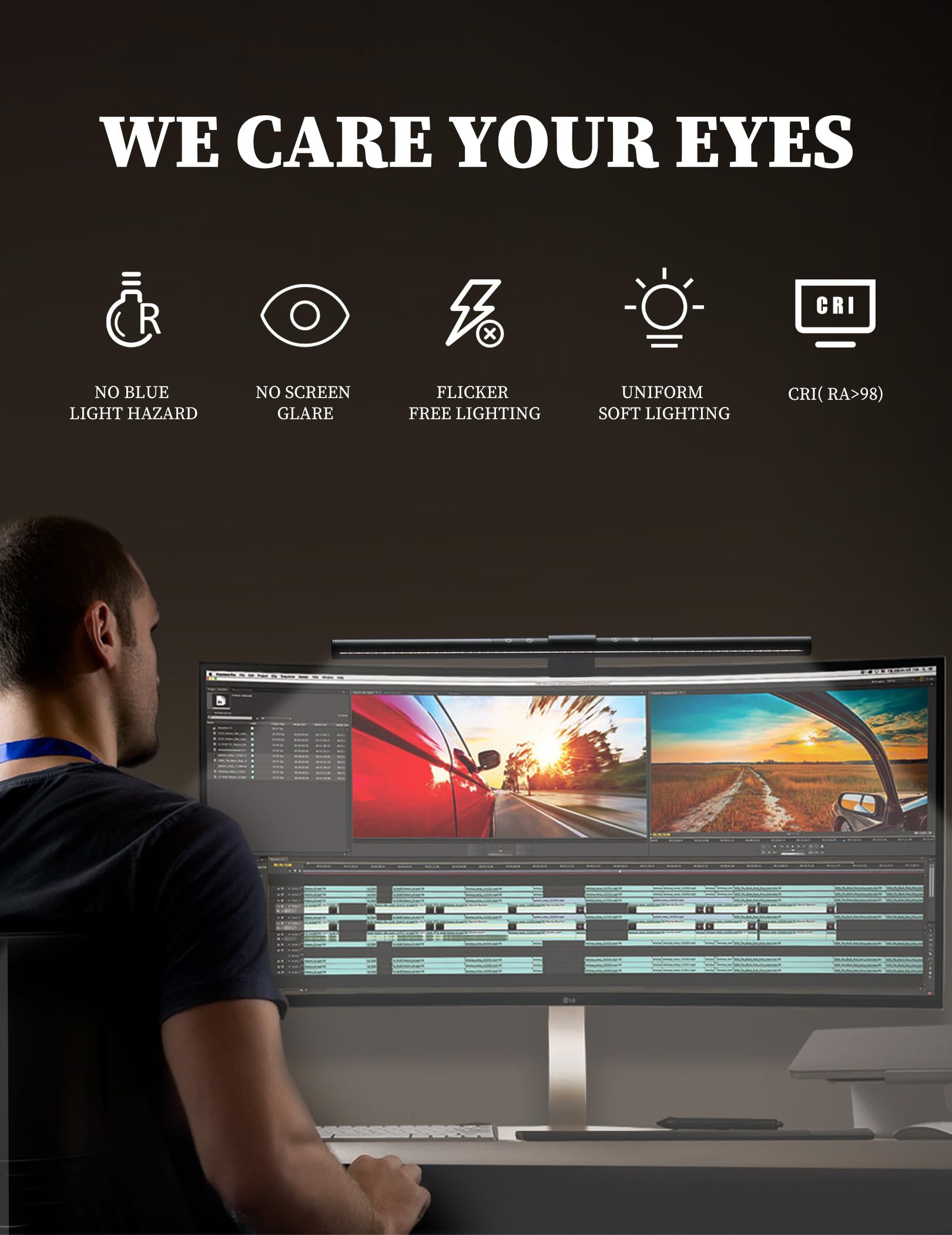 Computer Monitor Light Bar,E Reading Led Monitor Lights, Usb Powered Computer Monitor Lamp, Touch Control,No Screen Glare, Eye C