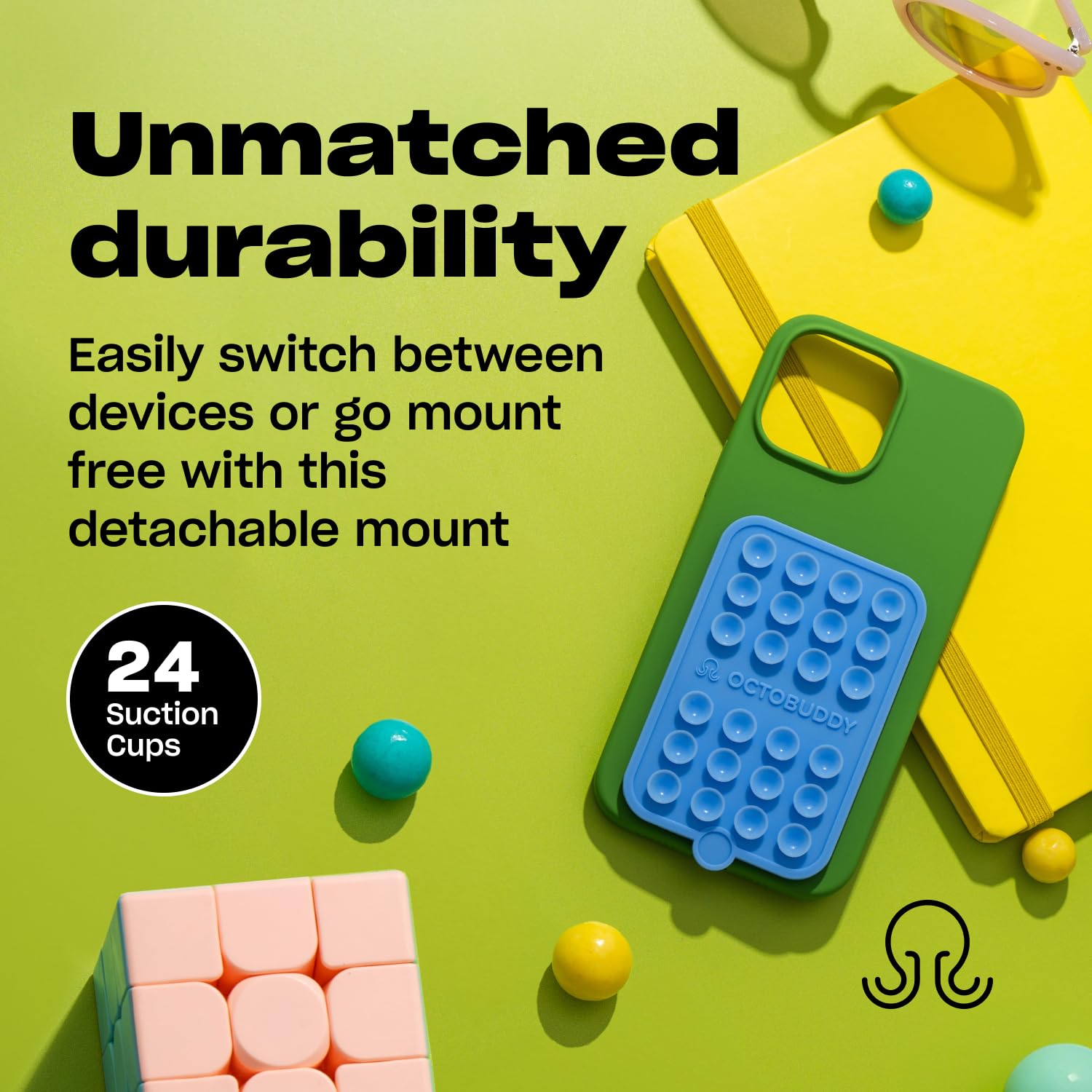 Octobuddy Double - Silicone Double-Sided Suction Phone Case Detachable Mount - Hands-Free, Strong Grip Holder For Selfies & Vide