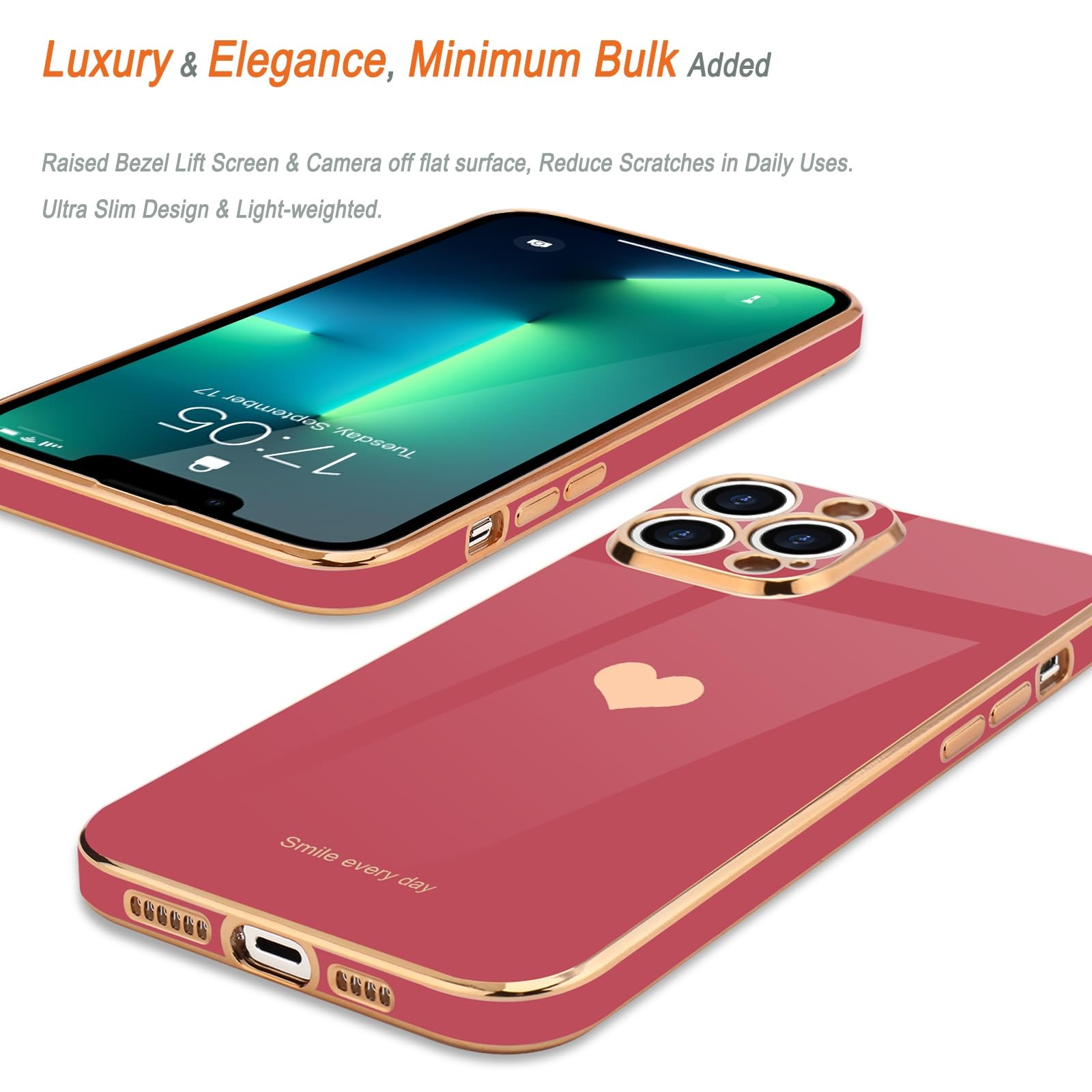 Teageo Compatible With Iphone 13 Pro Max Case For Girl Women Cute Love Heart Luxury Bling Soft Cover Raised Camera Protection Bu