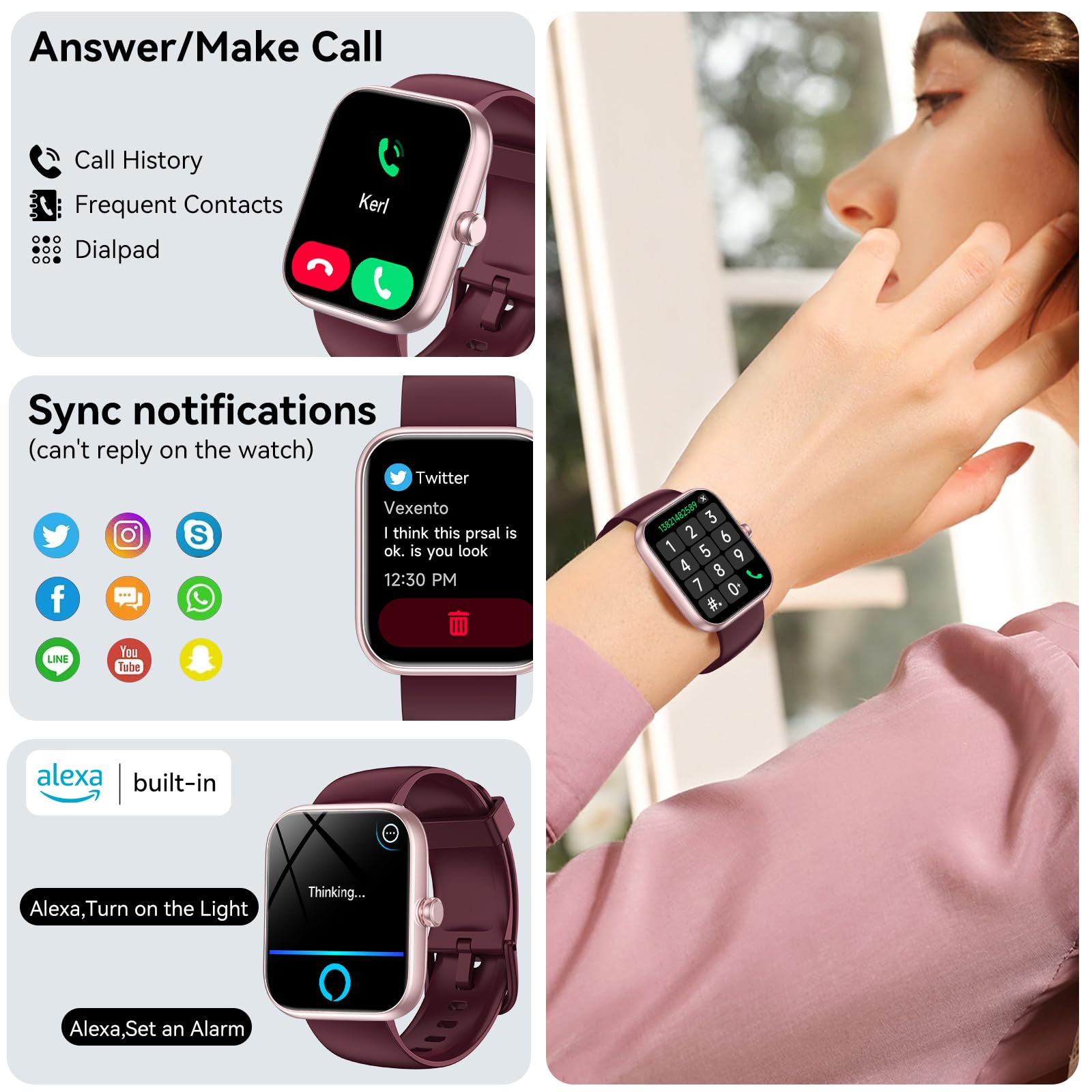 Senbono Smart Watch With Alexa Built-In, 1.83 '' Hd Touchscreen, Bluetooth Calling, Ip68 Waterproof Fitness Tracker, 120+ Sports