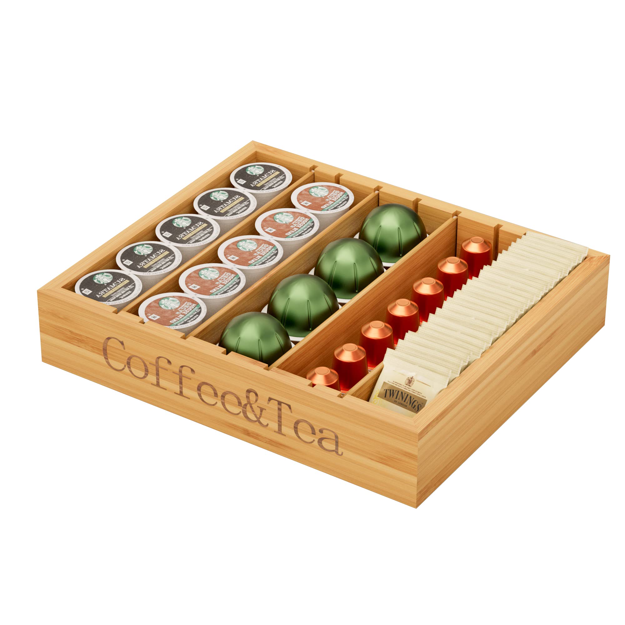 Minboo Bamboo K Cup Holder For Drawer Or Countertop Coffee Pod Holder 25 36 K Cup Pod Storage Tea Bag Organizer K Cup Storage Fo