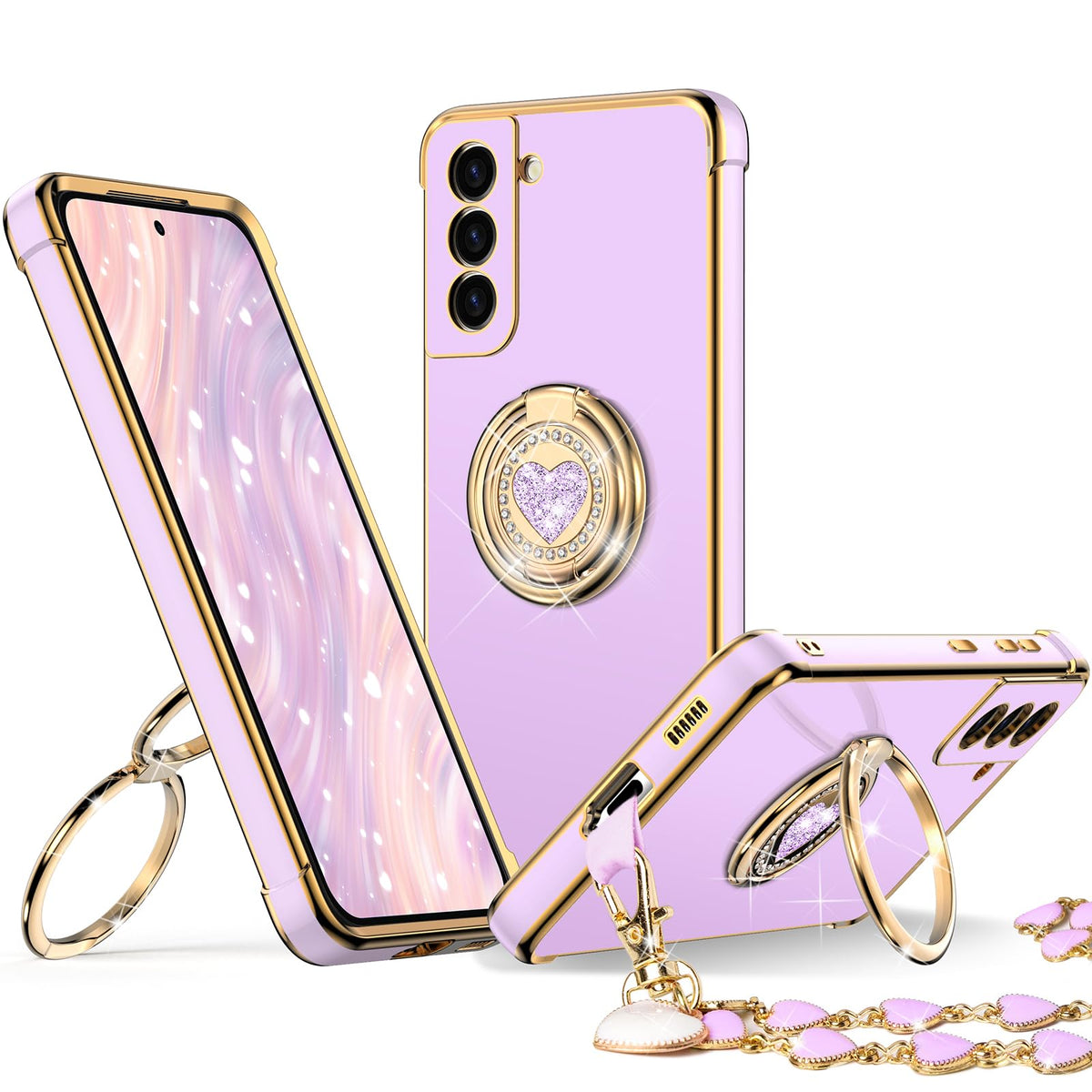 Xyz For Galaxy S21 Plus Case With Stand, Samsung S21 Plus Case With Double Ring, Women Girls Bling Luxury Protective Phone Case