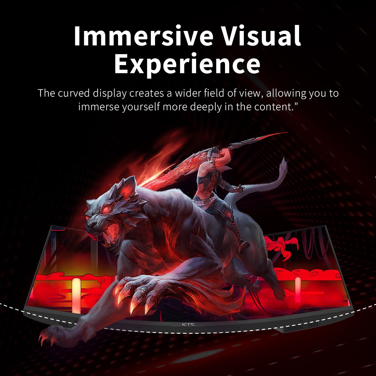 Ktc 24 Inch Curved Gaming Monitor, 165Hz Fhd 1080P Frameless Computer Monitor, Freesync/G-Sync Support, 99% Srgb, 3000:1 Contras