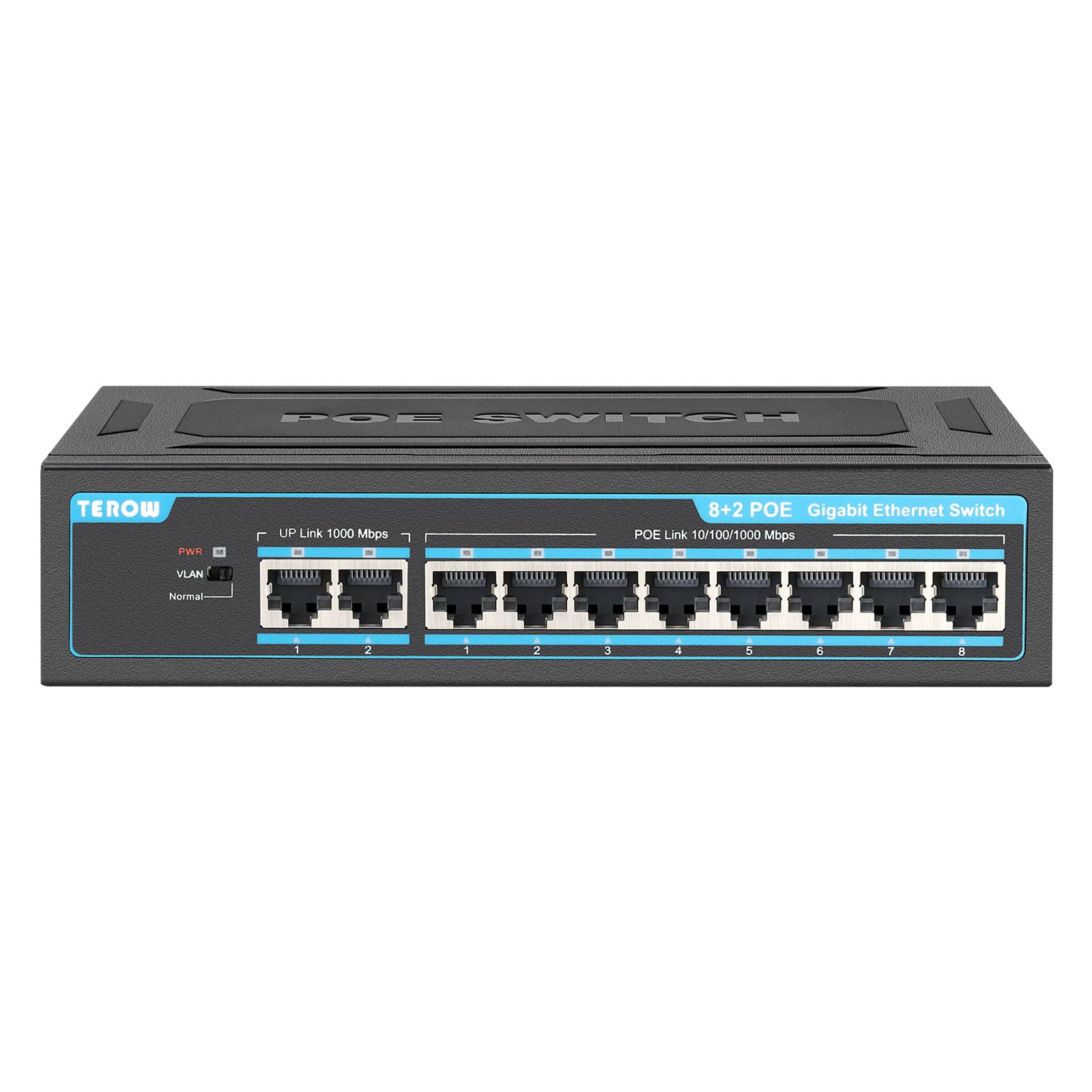 Terow 10 Port Gigabit Poe Network Switch: Featuring 8 Poe+ 2 Uplink Ports, 802.3Af/At Compliant, Plug & Play, With Shielded Port