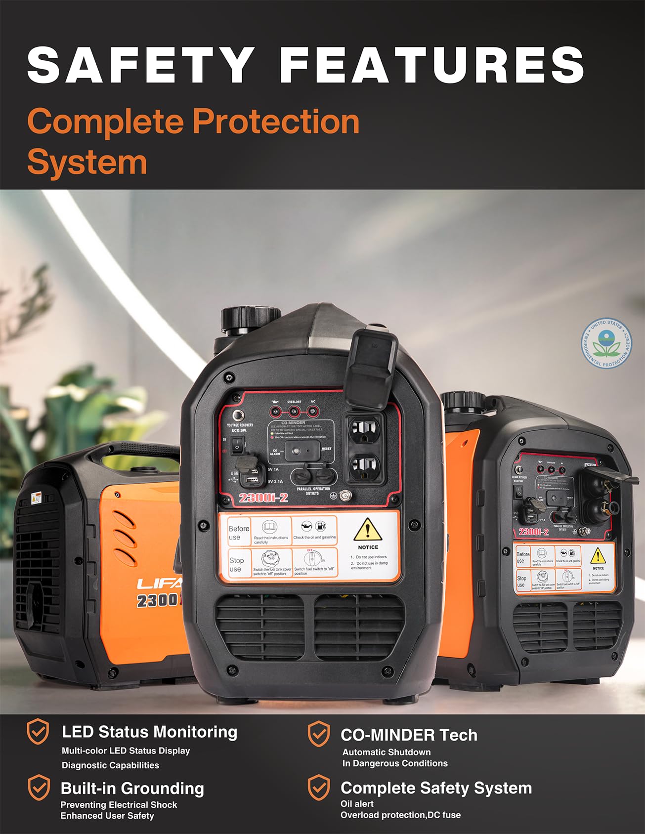 Lifan 2300W Gasoline Inverter Generator - Portable, Quiet & Fuel-Efficient Power Solution For Home, Camping, Rv & Emergency Use