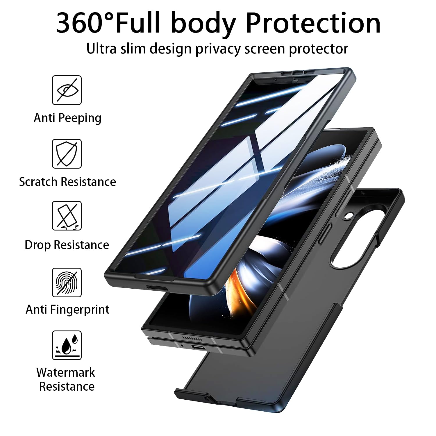 Kekboxq Z Fold 4 Privacy Case,For Galaxy Z Fold 4 Full Body Cover Built-In Anti Peeping Screen Protector,Hard Pc Ultra-Thin Shoc