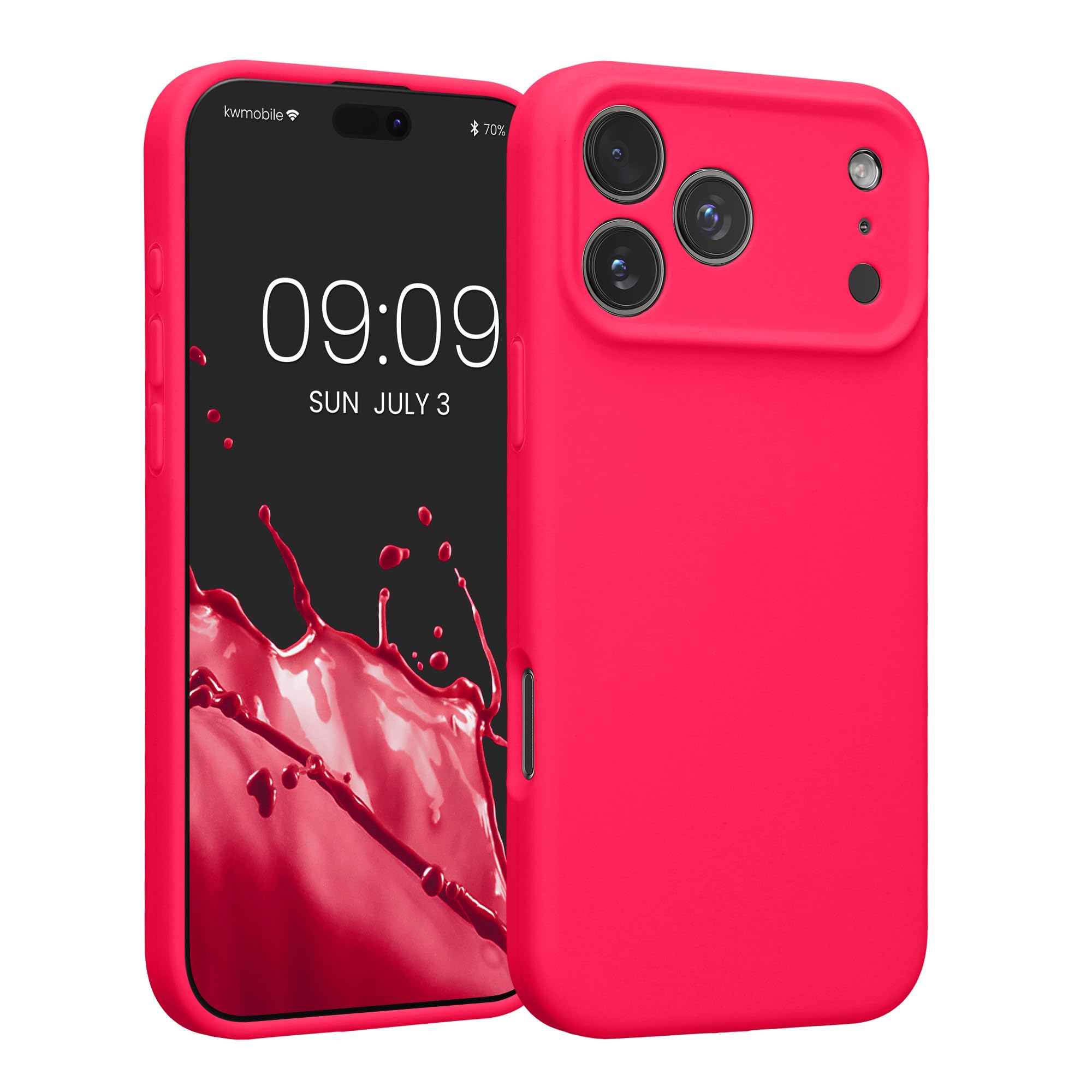 kwmobile Case Compatible with Apple iPhone 17 Pro Max Case - Slim TPU Silicone Phone Cover - Soft Touch Finish - Neon Pink