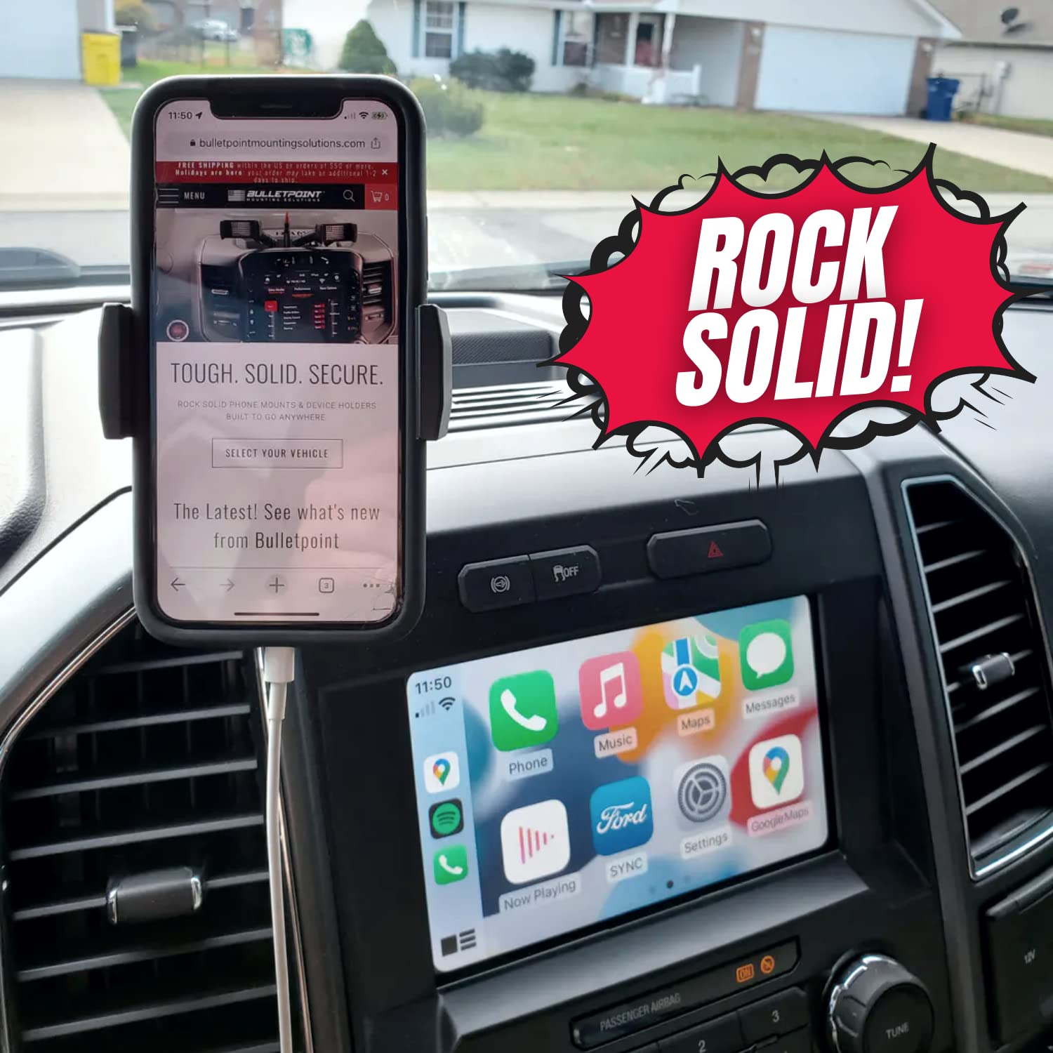 Bulletpoint Metal Dash Mount Phone Holder Compatible With 2015-2020 Ford F150 & 2017-2022 F250/F350 Super Duty - Dual 20Mm Ball