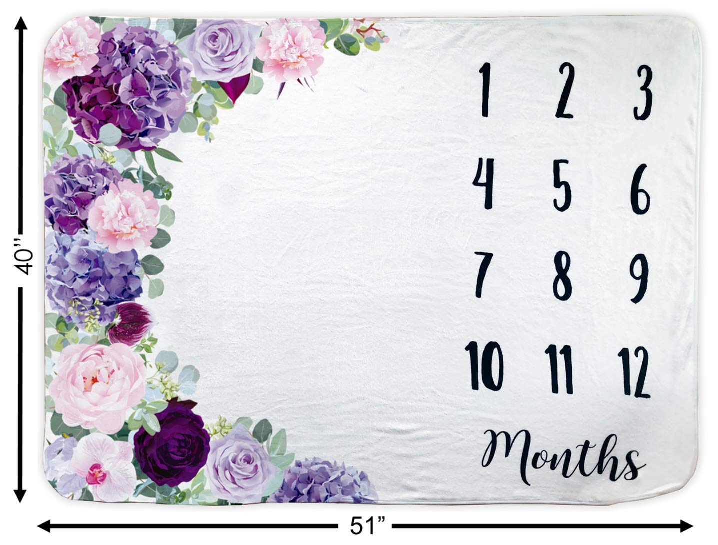 Baby Monthly Milestone Blanket | Includes Floral Wreath & Headband | 1 To 12 Months | Extra Soft Fleece | Best Photography Backd