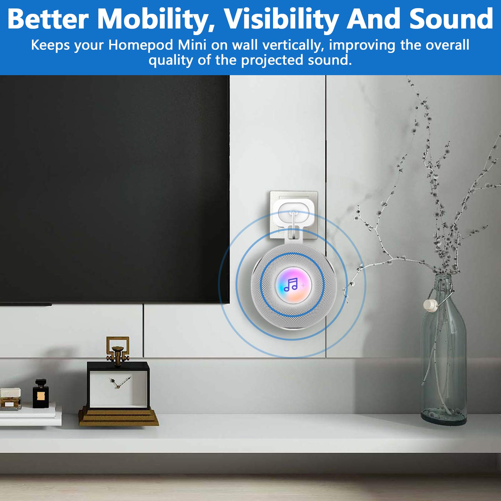 Cuhioy Wall Mount Holder For Homepod Mini, Plug Mount With Cord Management, No Messy Wires Or Screws, Perfect Space Saving Acces