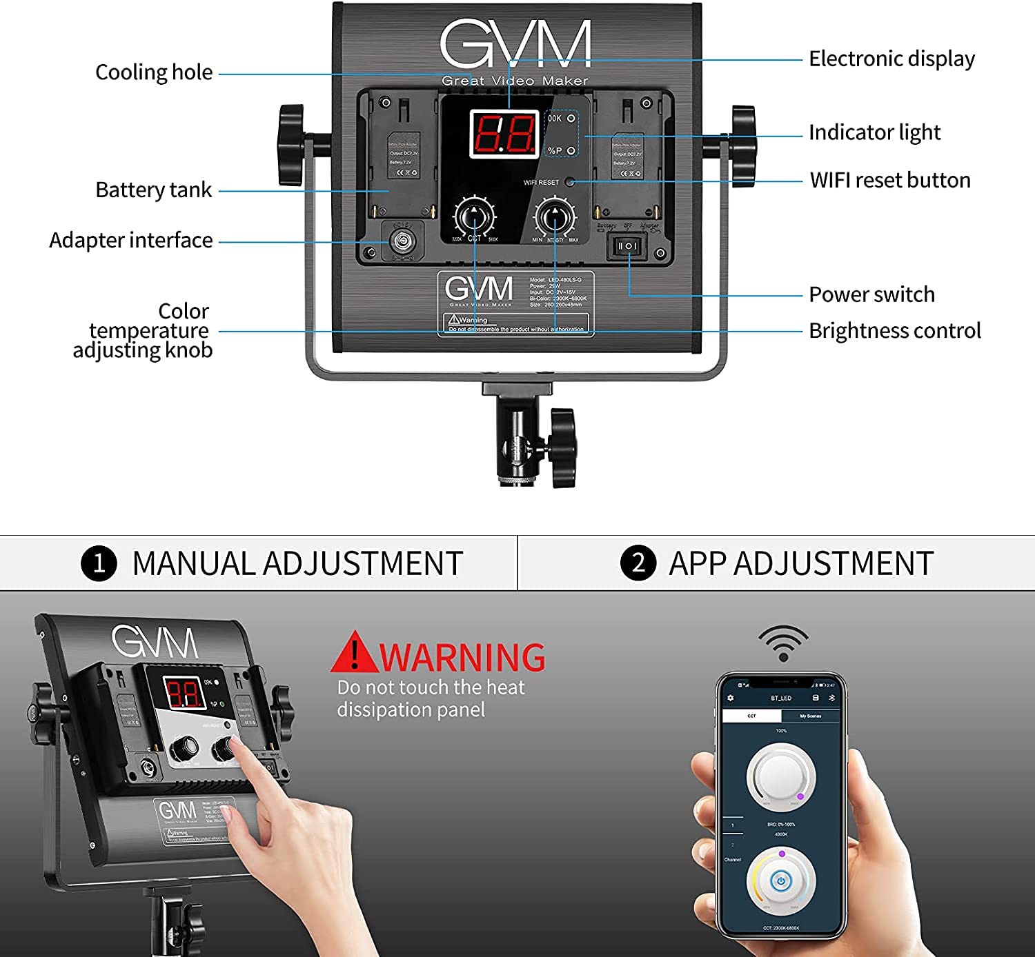 Gvm 3 Pack Led Video Lighting Kits With App Control, Bi Color Variable 2300K~6800K With Digital Display Brightness Of 10~100% Fo