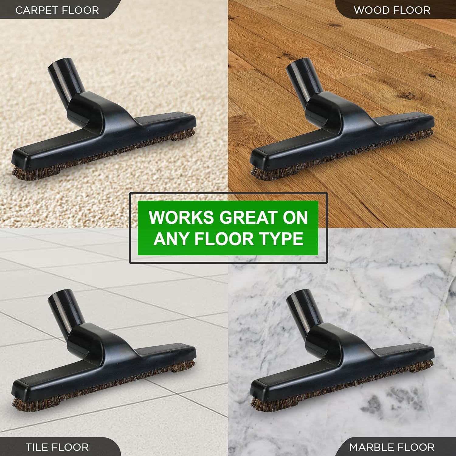 Selgo Hardwood Universal Vacuum Cleaner Floor Brush 1  Inch (32Mm) Inner Diameter With Horse Hair Soft Bristles 10    Wide (Blac