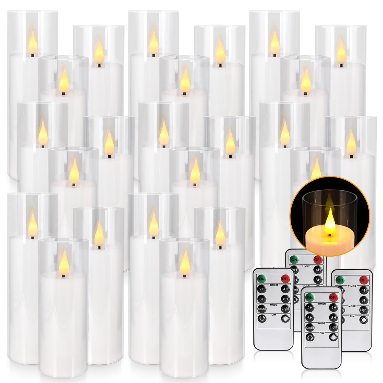 Aamdkcyu 24-Pack Premium Flameless Led Candles - Elegant White & Clear Acrylic Pillar Design With Realistic Flickering Flame, Re